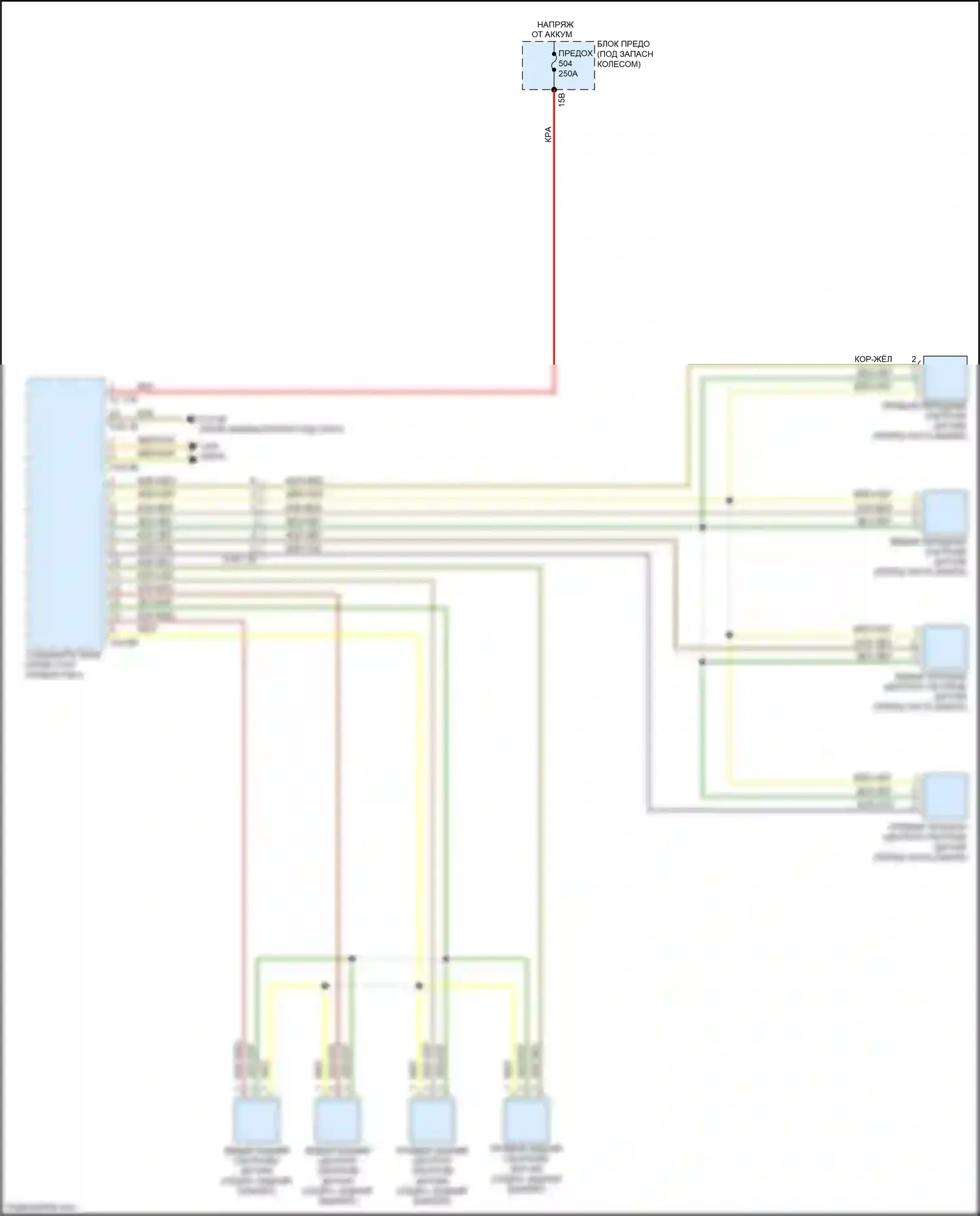 5 серия BMW F10/F11 рестайлинг (2013-2017): Электросхема парктроника, без парковочного маневрирующего помощника 