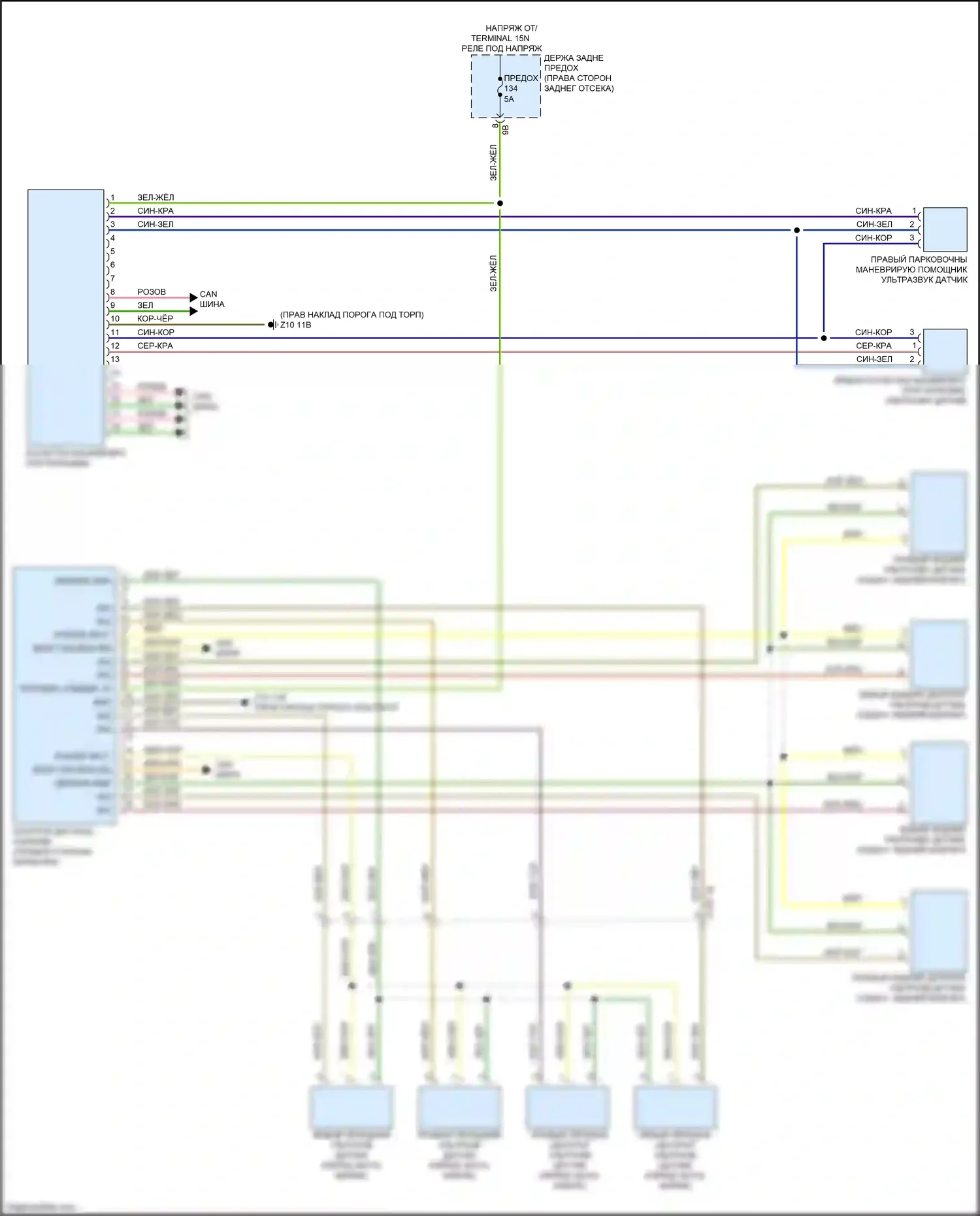 5 серия BMW F10/F11 рестайлинг (2013-2017): Электросхема парктроника, с помощником по парковочному маневрированию 