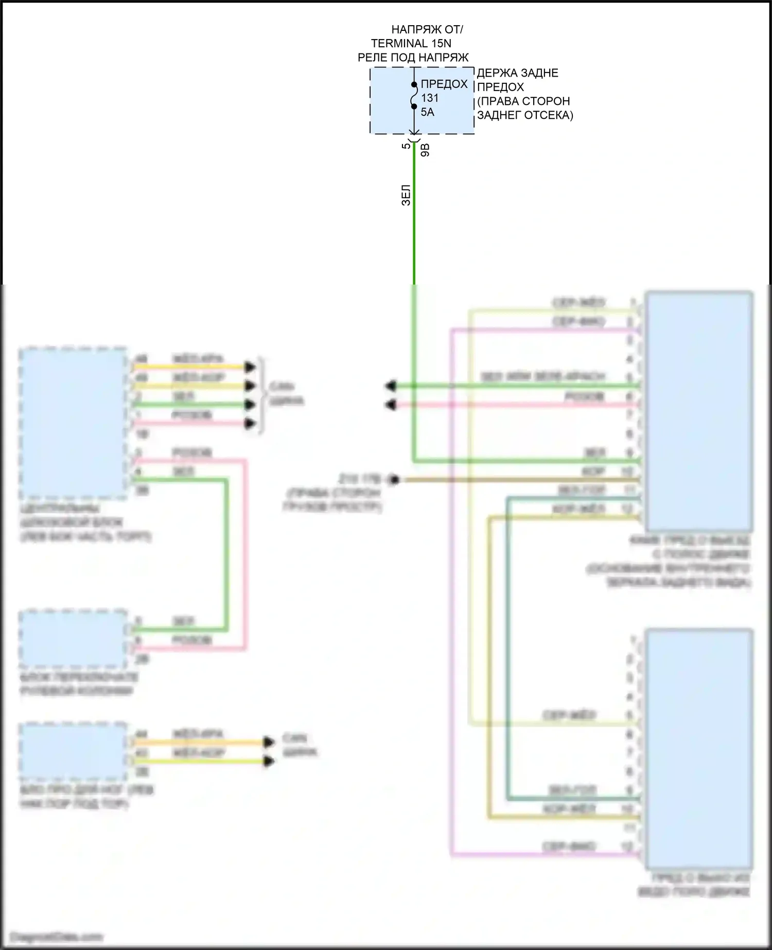 5 серия BMW F10/F11 рестайлинг (2013-2017): Электросхема сигнализации о выезде с полосы движения, без камеры 