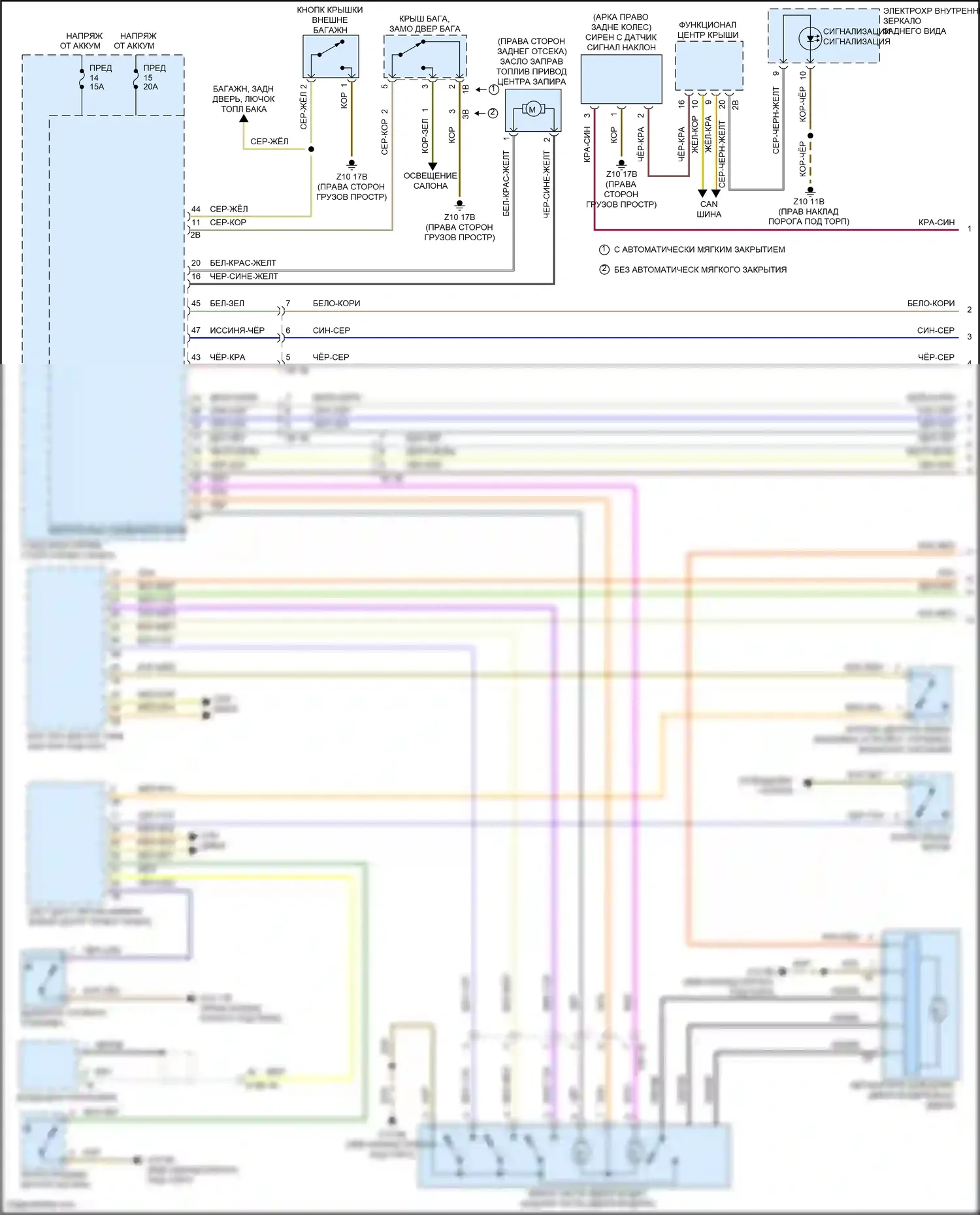 5 серия BMW F10/F11 рестайлинг (2013-2017): Электросхема центрального замка (1 из 2) 