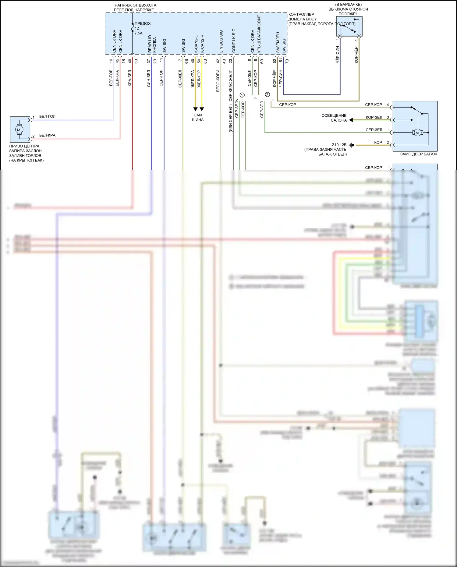 5 серия BMW G30/G31 рестайлинг (2020-2024): Электросхема открытия багажника и лючка топливного бака (2 из 2) 