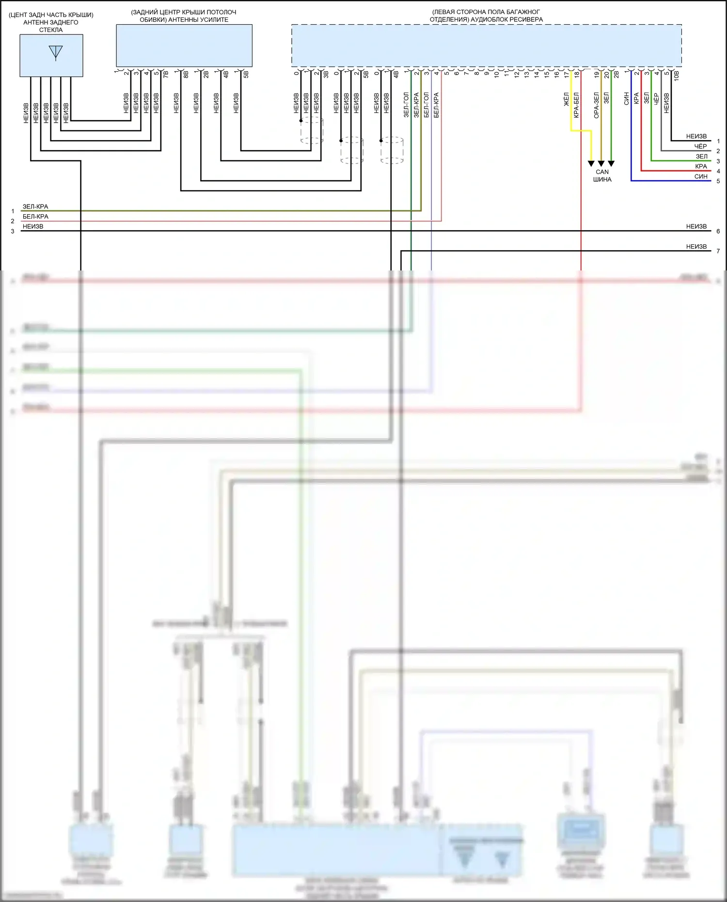 5 серия BMW G30/G31 рестайлинг (2020-2024): Электросхема аудиоблока приемника, высокий уровень (4 из 5) 