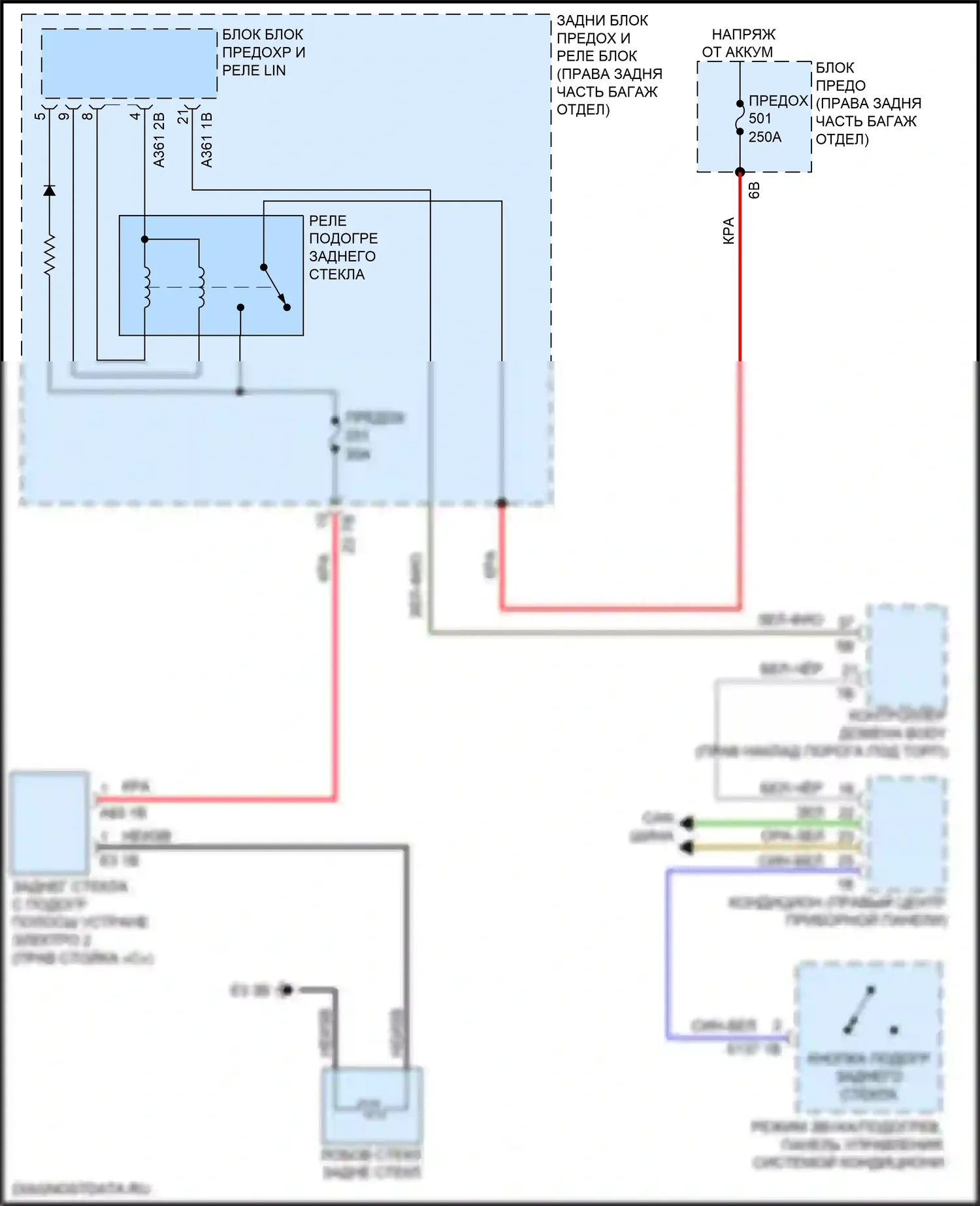 5 серия BMW G30/G31 рестайлинг (2020-2024): Электросхема заднего подогрева 