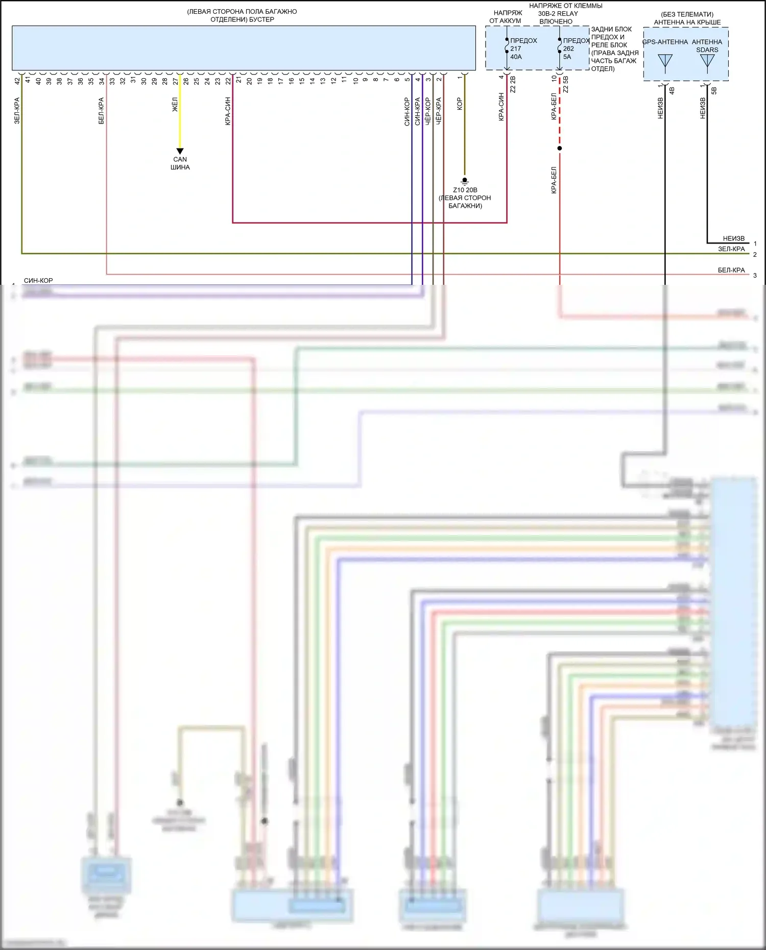 5 серия BMW G30/G31 рестайлинг (2020-2024): Электросхема навигации, средний уровень с аудиоблоком приемника (2 из 4) 