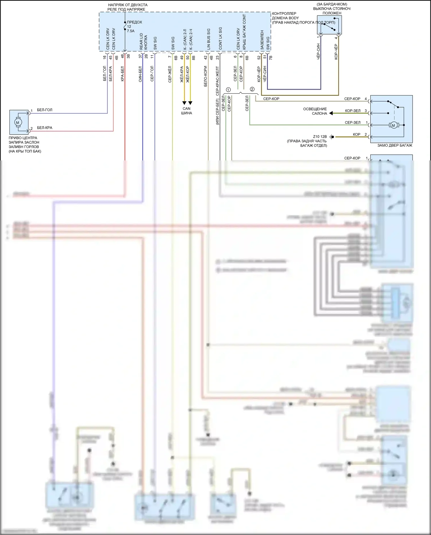 5 серия BMW G30/G31 (2016-2020): Электросхема открытия багажника и лючка топливного бака (2 из 2) 