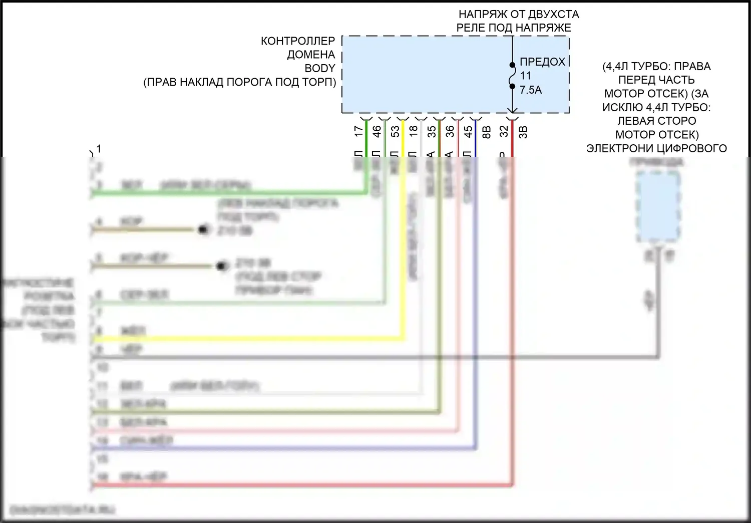 5 серия BMW G30/G31 (2016-2020): Электросхема диагностического разхъема 