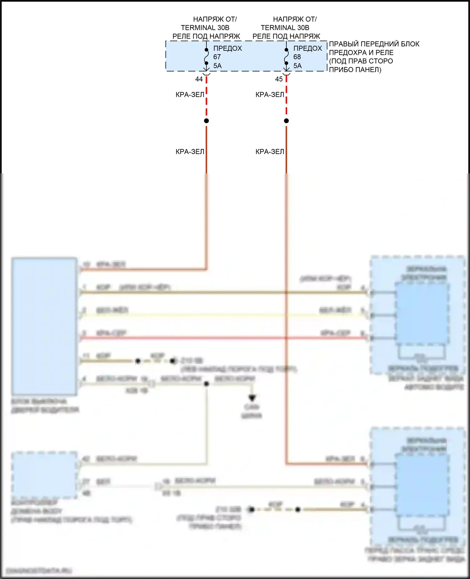 5 серия BMW G30/G31 (2016-2020): Электросхема обогреваемых зеркал, с функцией шины lin 
