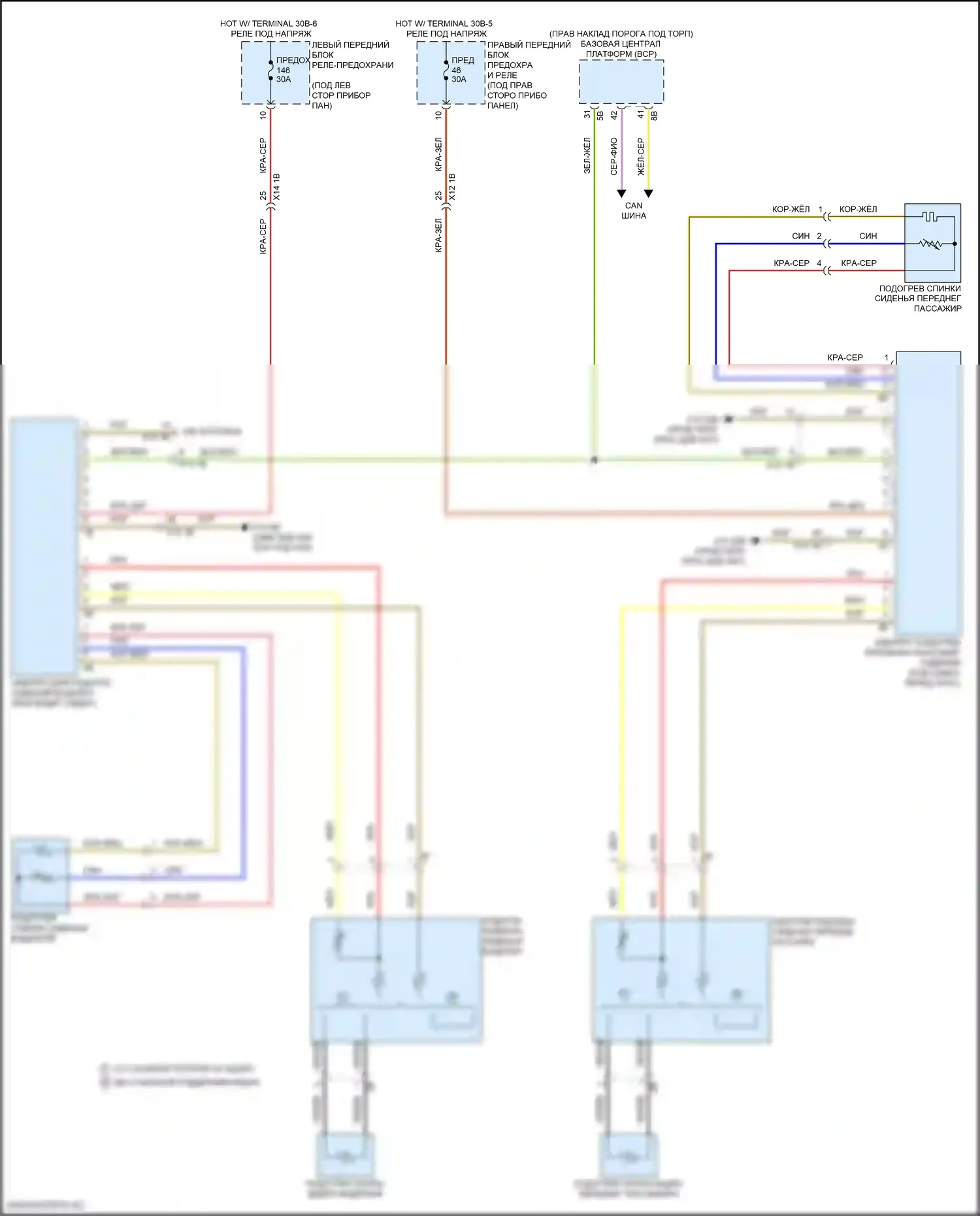 5 серия BMW G60 (2023-2024): Электросхема передних обогреваемых сидений, без памяти 