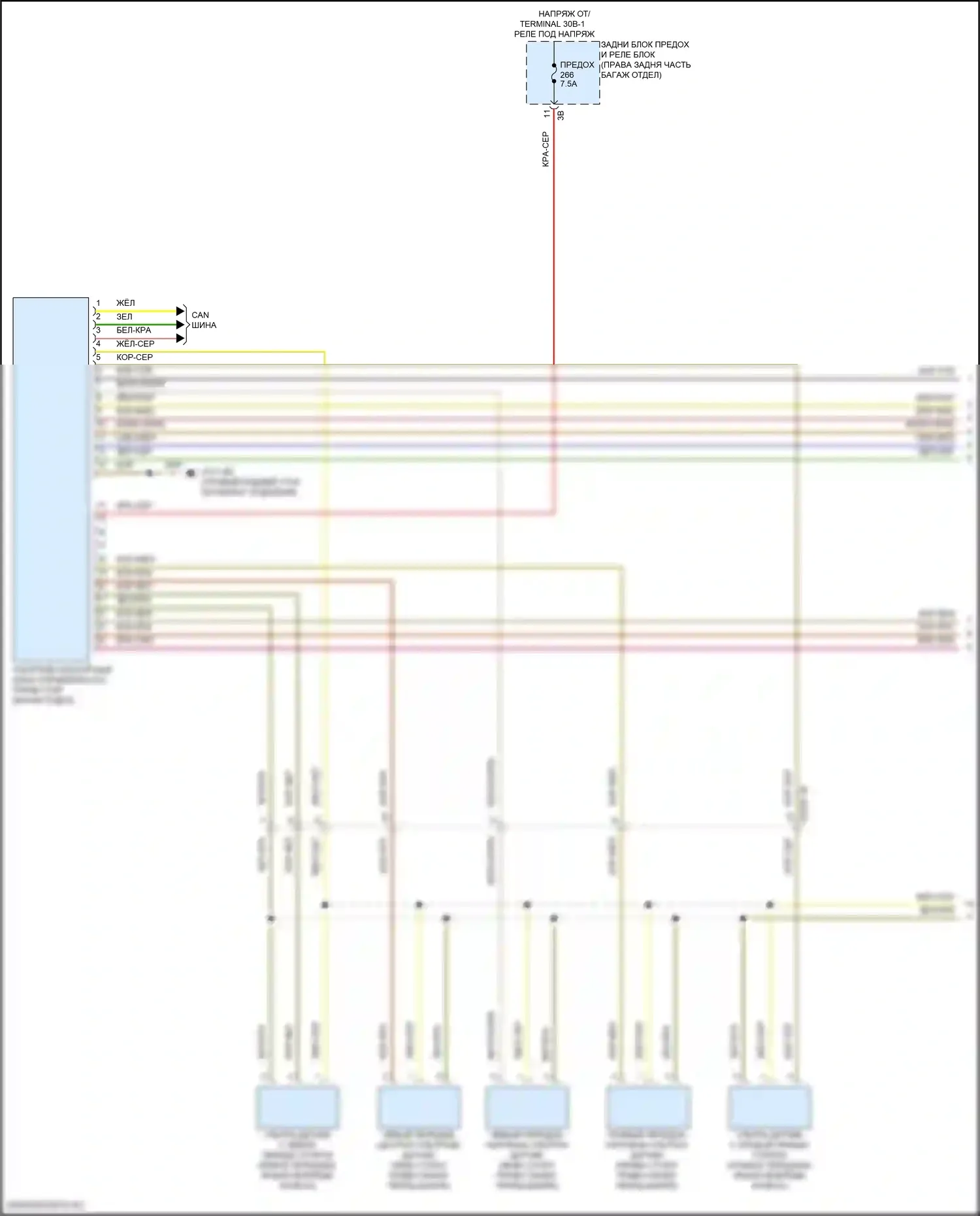 5 серия BMW G60 (2023-2024): Электросхема парктроника, без камеры кругового обзора (1 из 2) 