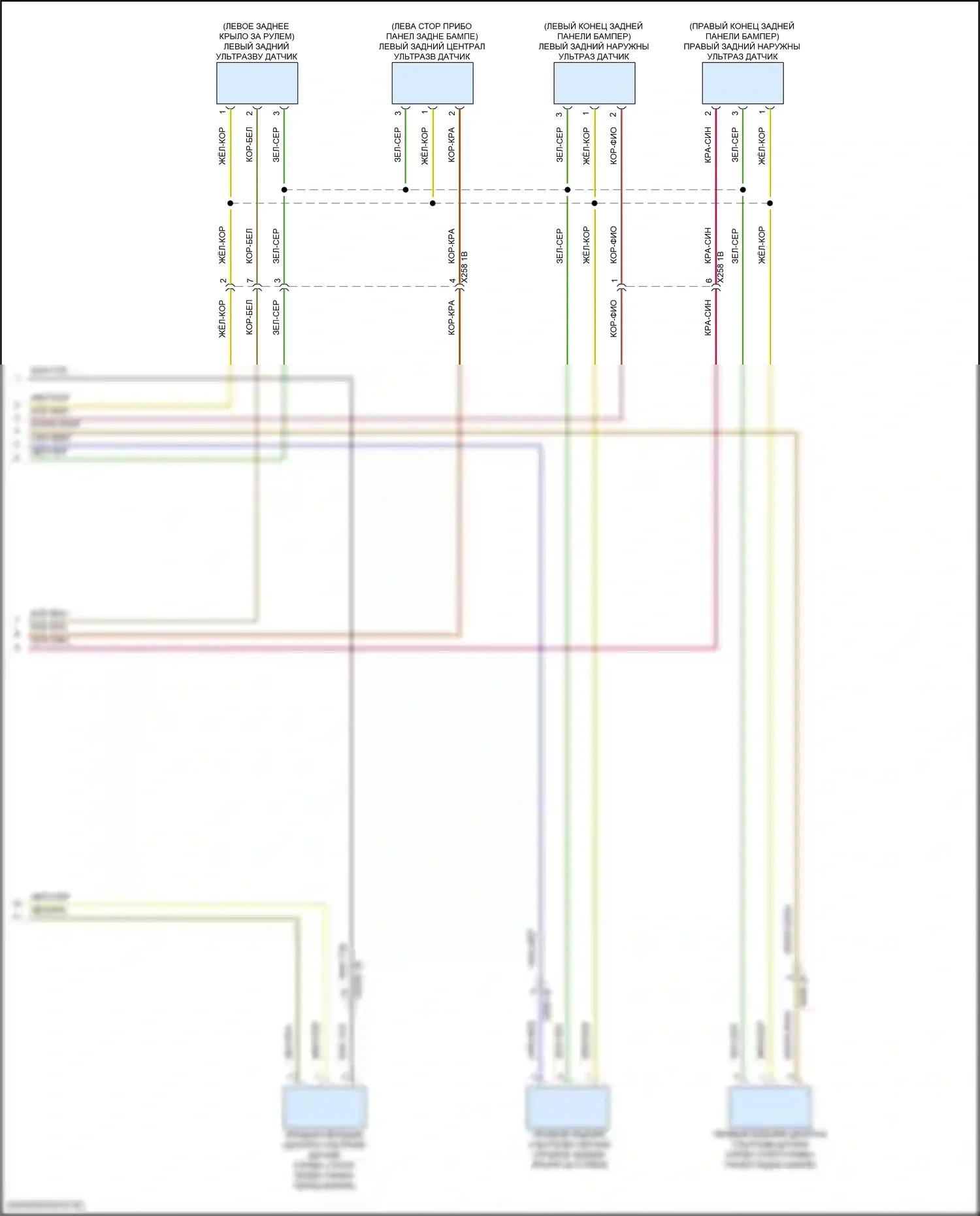 5 серия BMW G60 (2023-2024): Электросхема парктроника, без камеры кругового обзора (2 из 2) 
