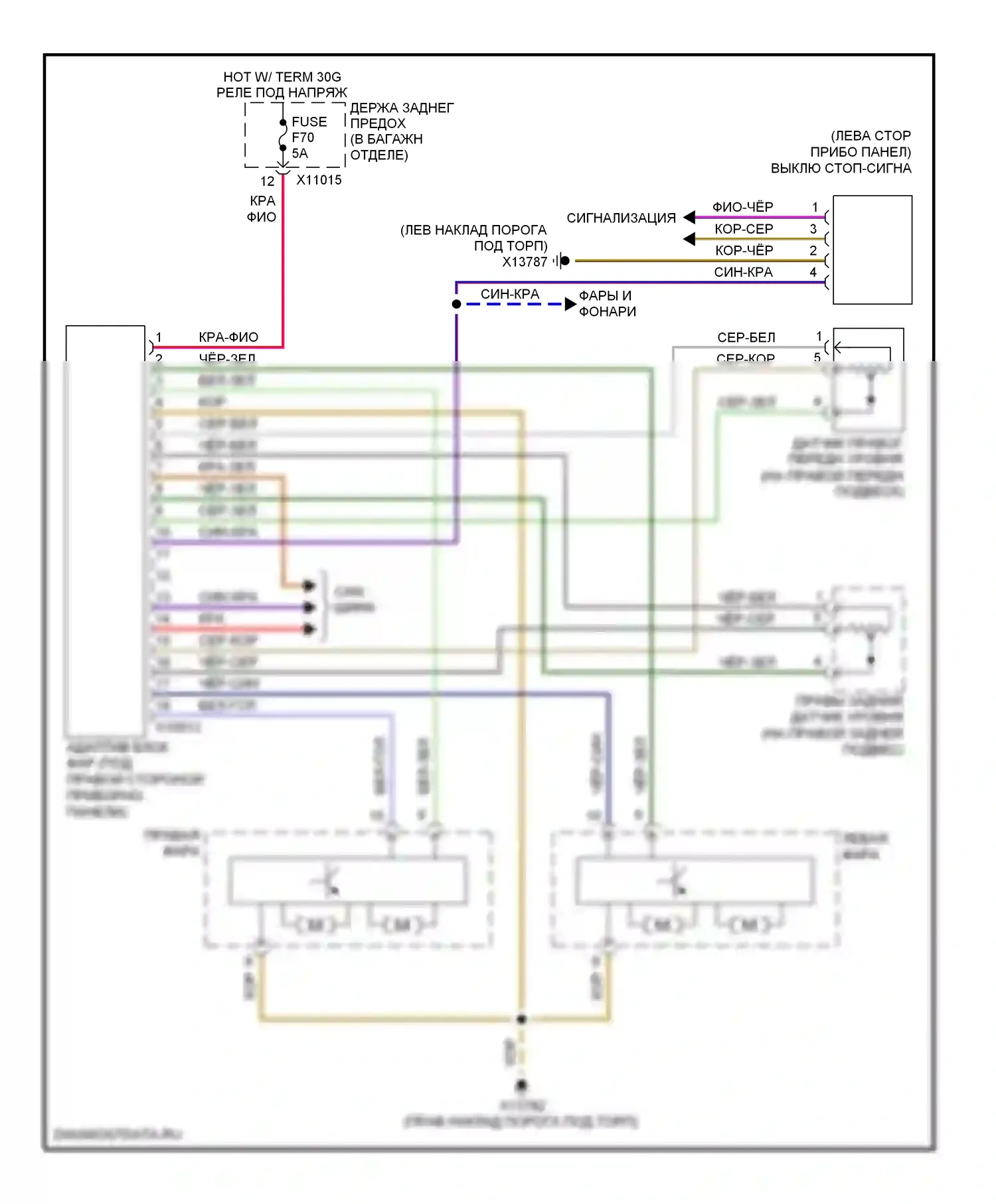 6 серия BMW E63/E64 рестайлинг (2007-2010): Адаптивная электросхема переднего освещения, с направленными фарами 