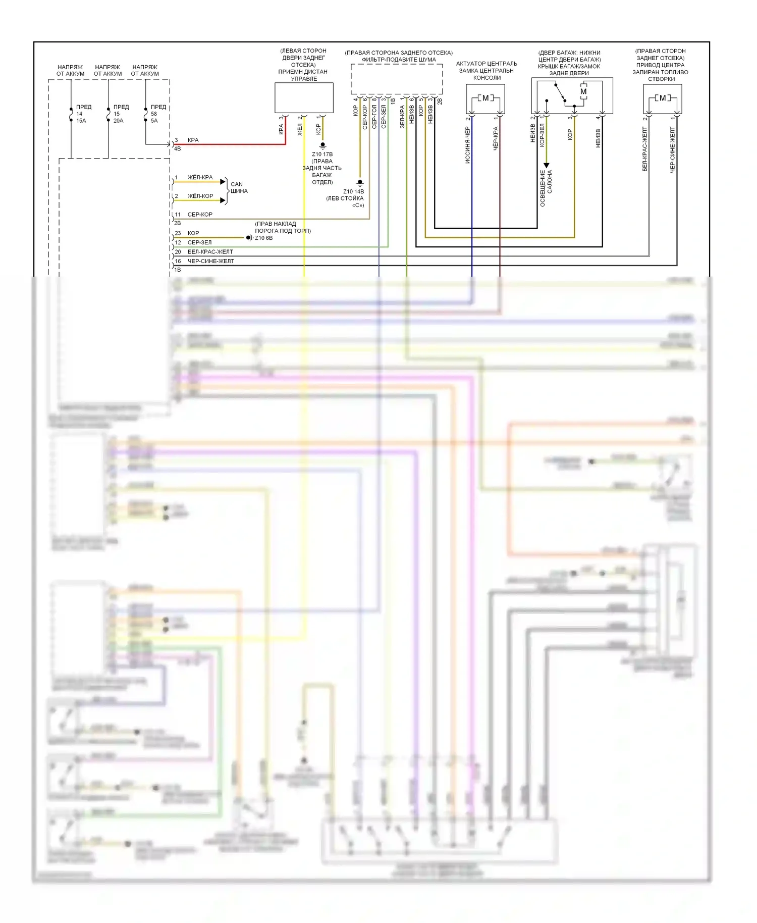 6 серия BMW F06/F13/F12 (2011-2015): Электросхема центрального замка, кабриолет (1 из 2) 