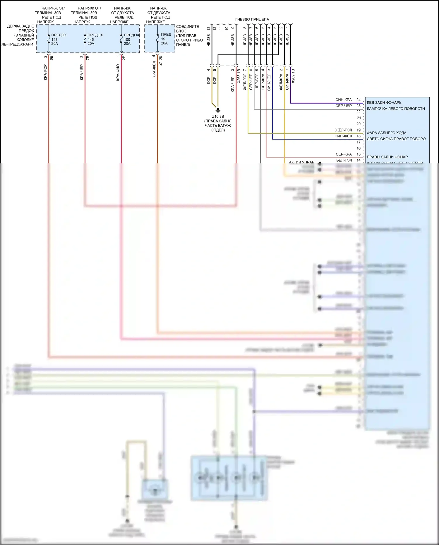 6 серия Gran Coupe BMW F06 рестайлинг (2015-2017): Электросхема фар и фонарей и разъема прицепа (3 из 3) 