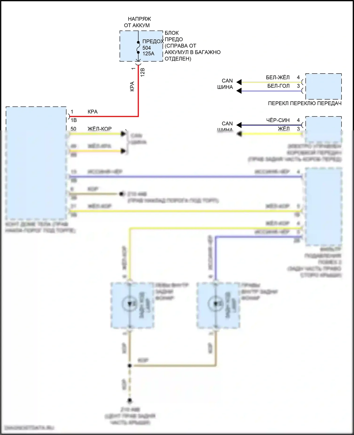 6 серия GT BMW G32 (2017-2020): Электросхема фонарей заднего хода 