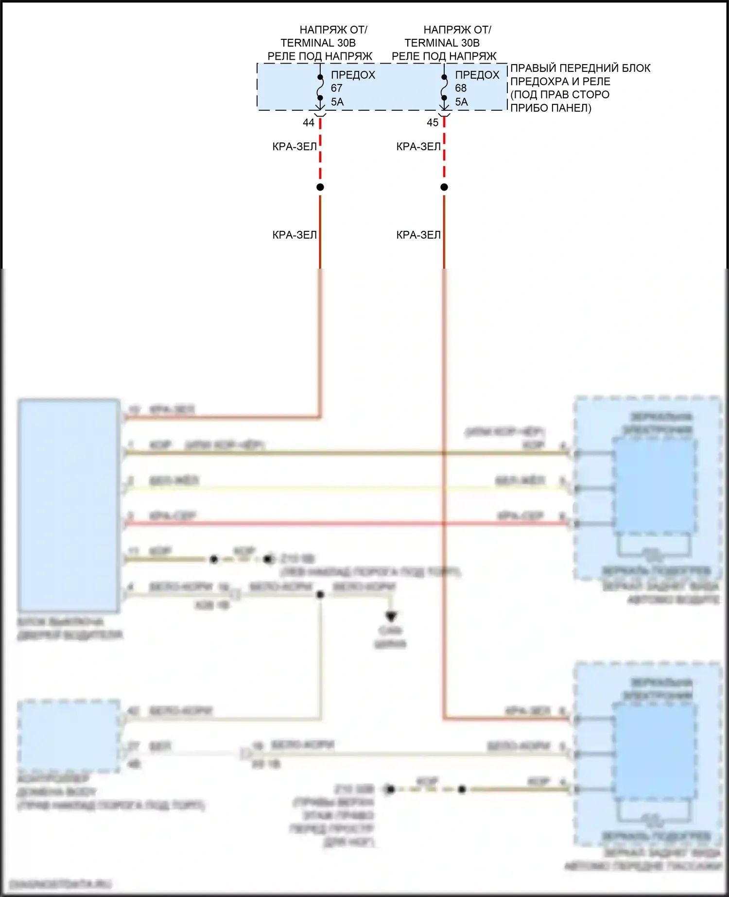 6 серия GT BMW G32 (2017-2020): Электросхема обогреваемых зеркал 