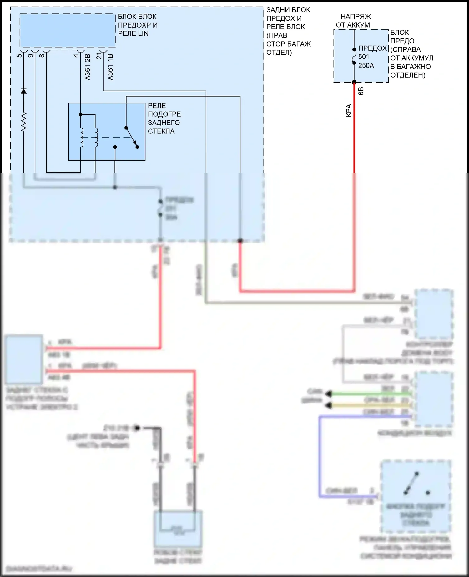 6 серия GT BMW G32 (2017-2020): Электросхема заднего подогрева 