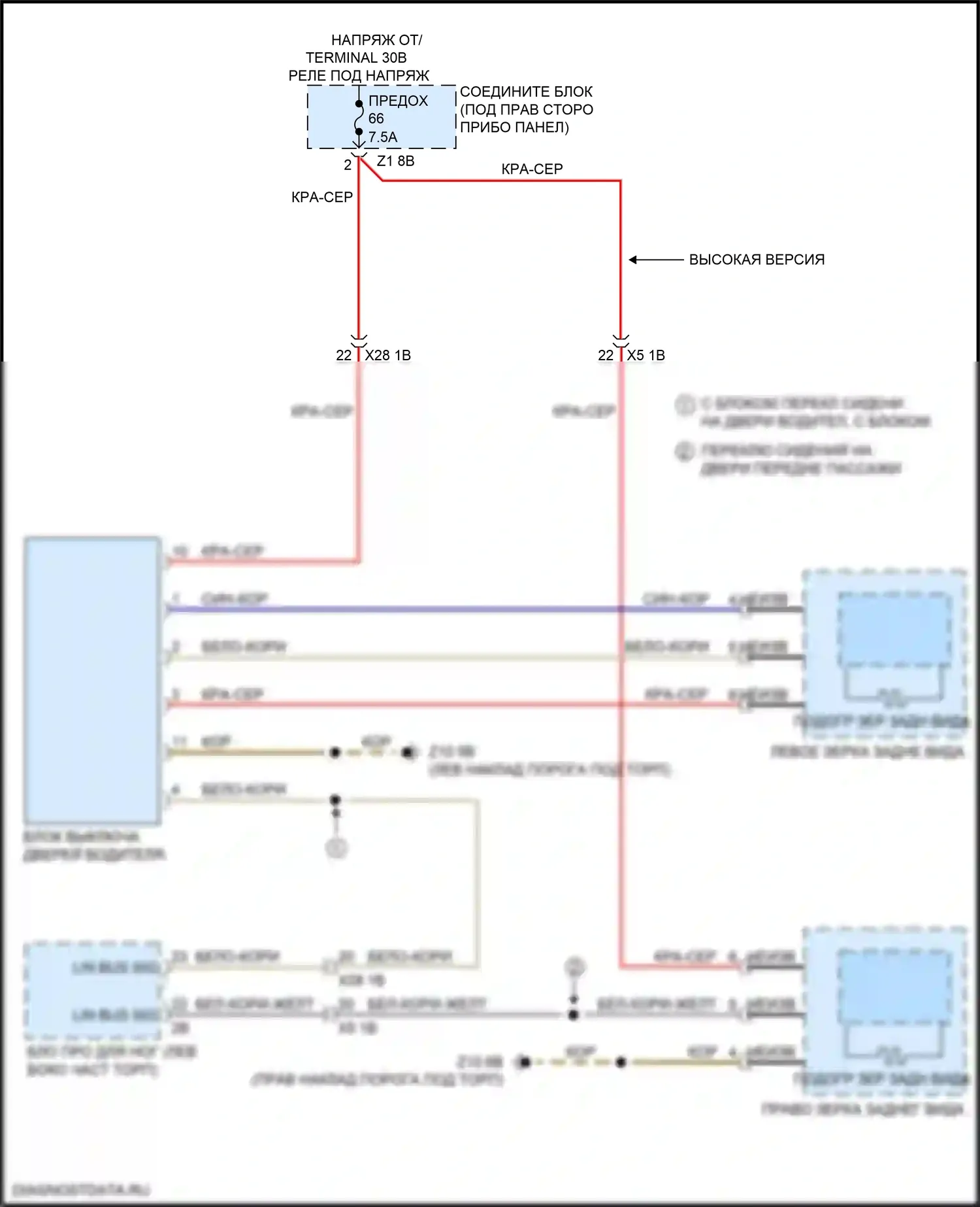 6 серия BMW F06/F13/F12 рестайлинг (2015-2018): Электросхема обогреваемых зеркал 