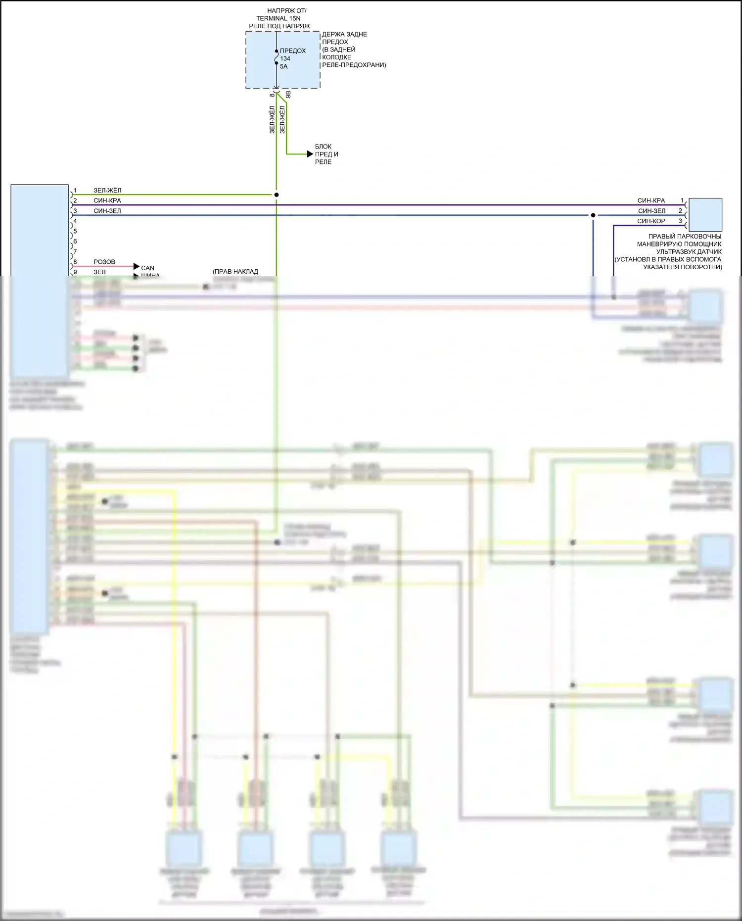 6 серия BMW F06/F13/F12 рестайлинг (2015-2018): Электросхема парктроника, с помощником по парковочному маневрированию 