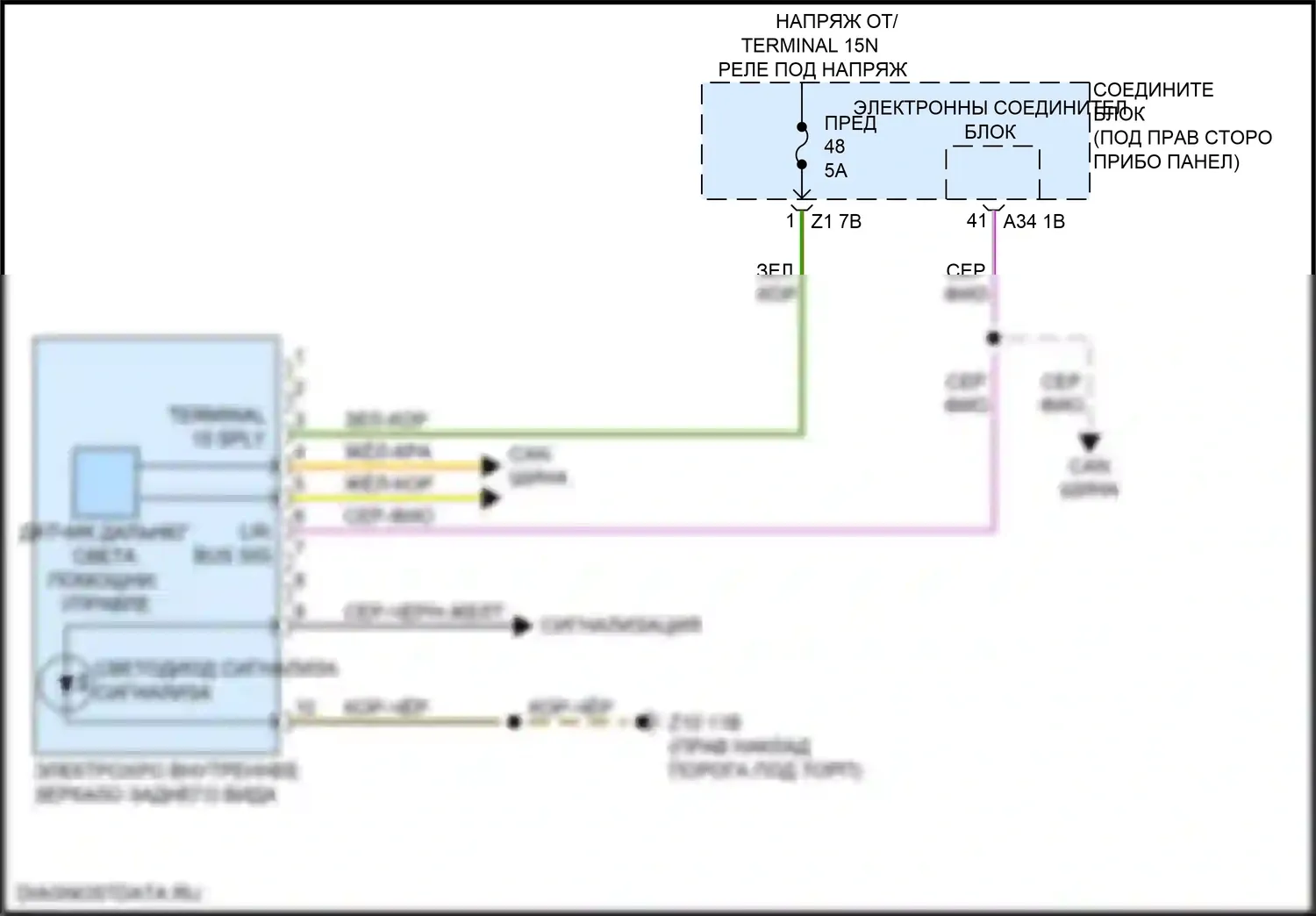 6 серия BMW F06/F13/F12 рестайлинг (2015-2018): Электросхема управления зеркалами заднего вида 
