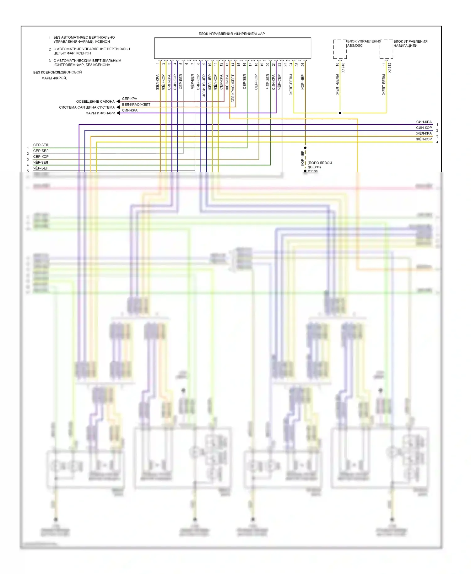 7 серия BMW E38 рестайлинг (1998-2001): Электросхема фар (2 из 3) 