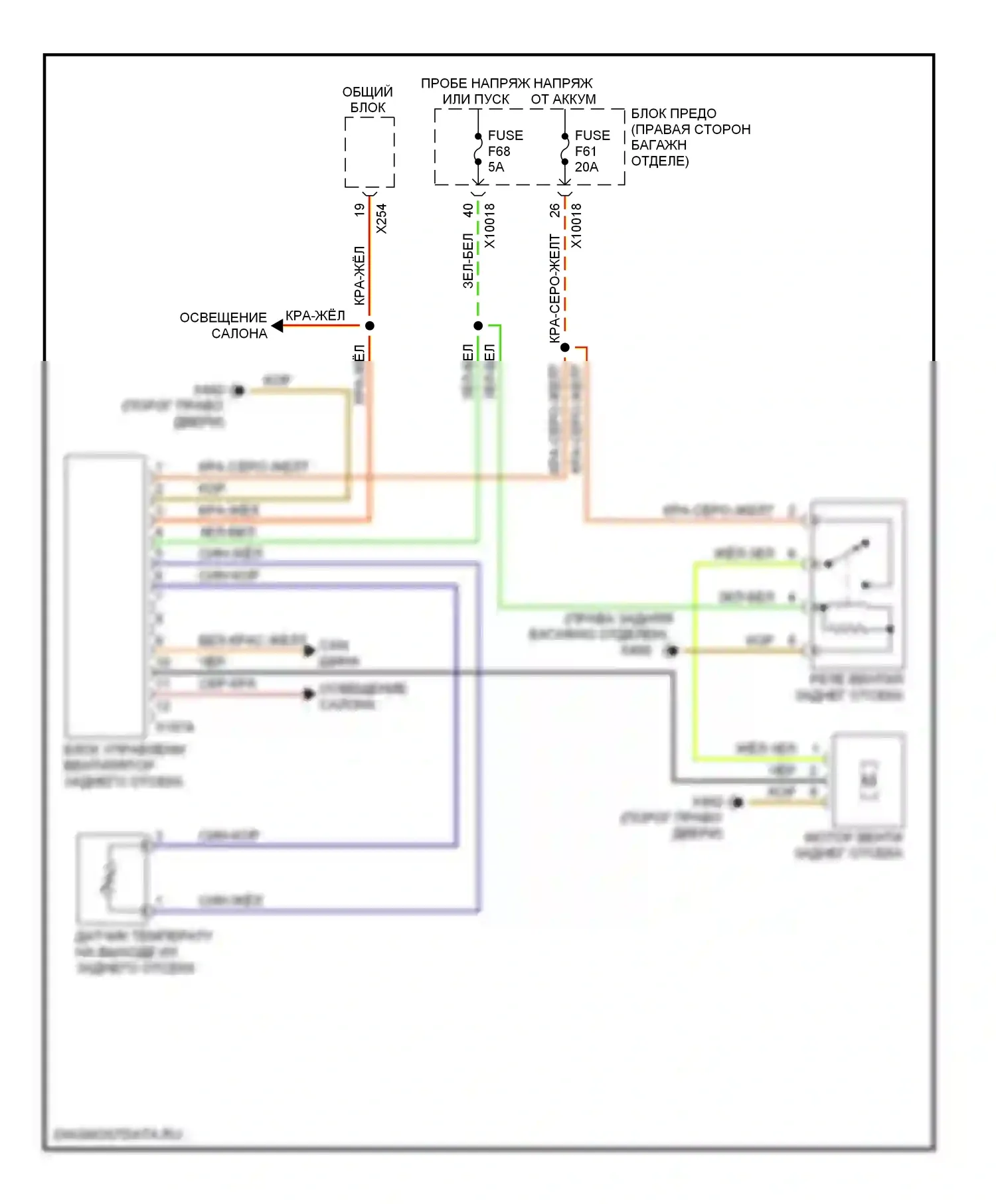 7 серия BMW E38 рестайлинг (1998-2001): Электросхема привода заднего вентилятора 