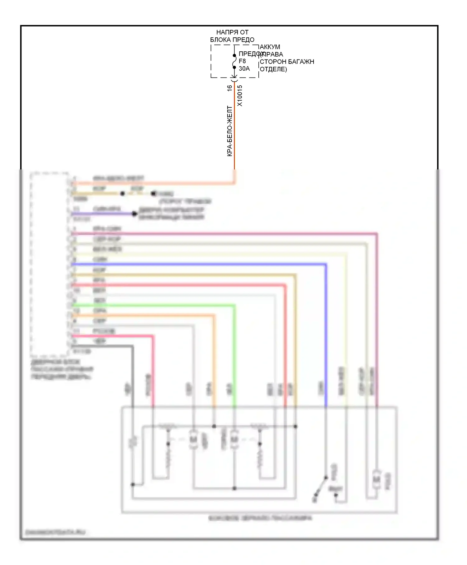 7 серия BMW E38 рестайлинг (1998-2001): Электросхема зеркала пассажира 