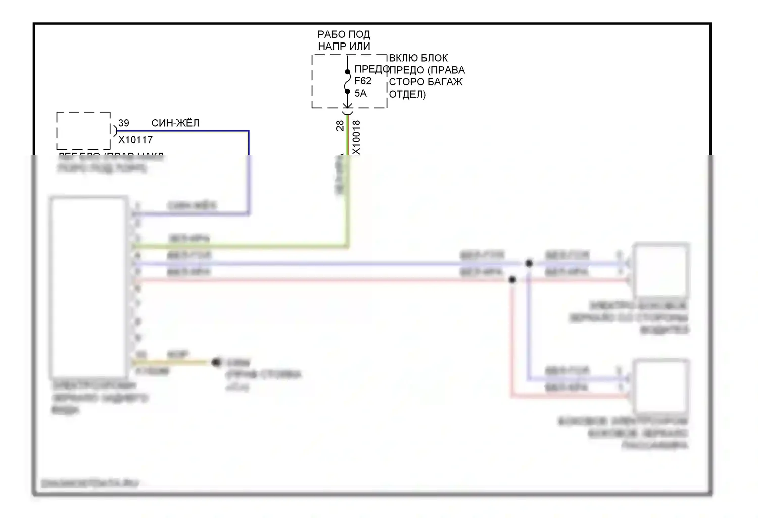 7 серия BMW E38 рестайлинг (1998-2001): Электросхема электрохромного зеркала 