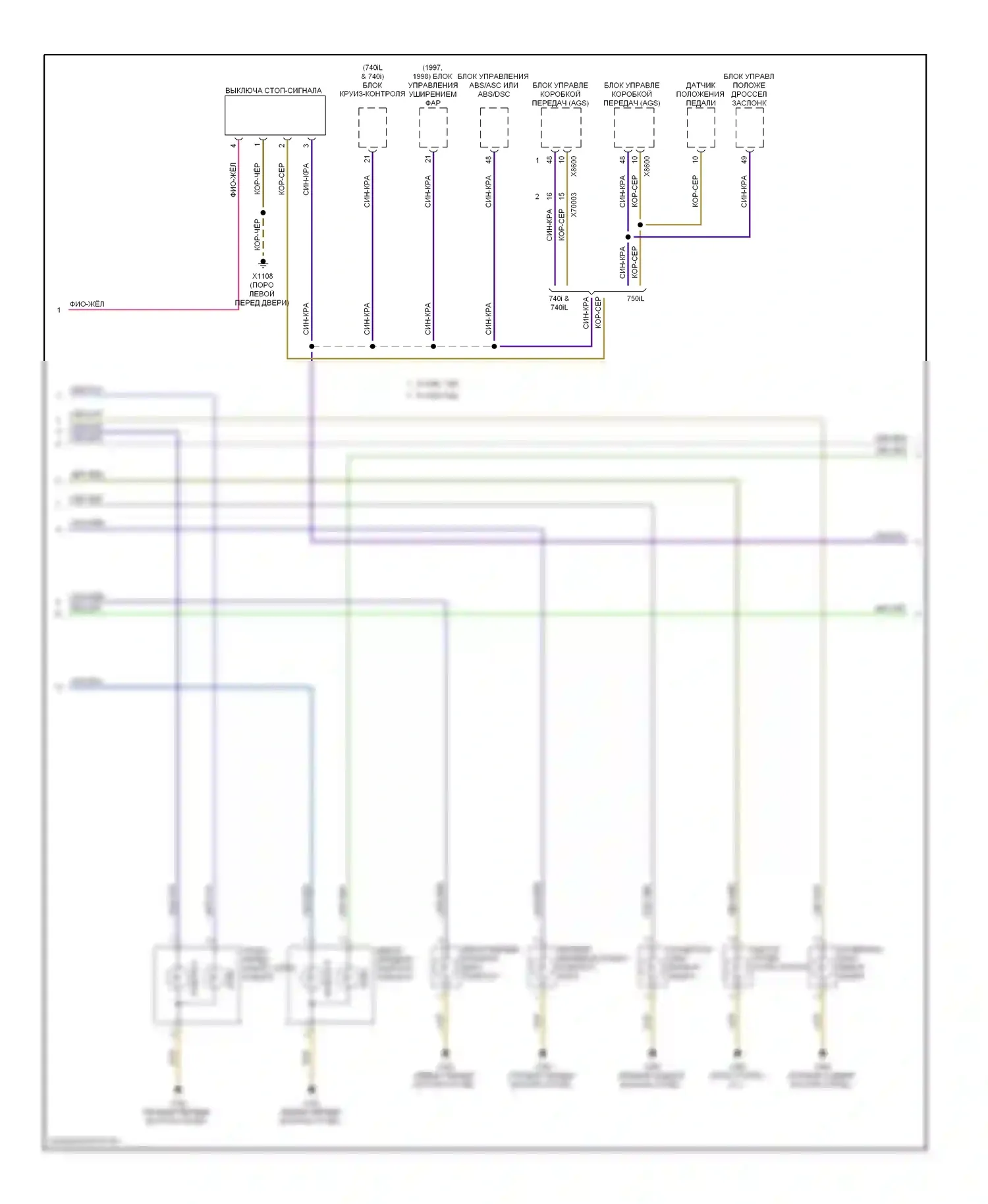 7 серия BMW E38 (1994-1998): Электросхема фар и фонарей (2 из 3) 