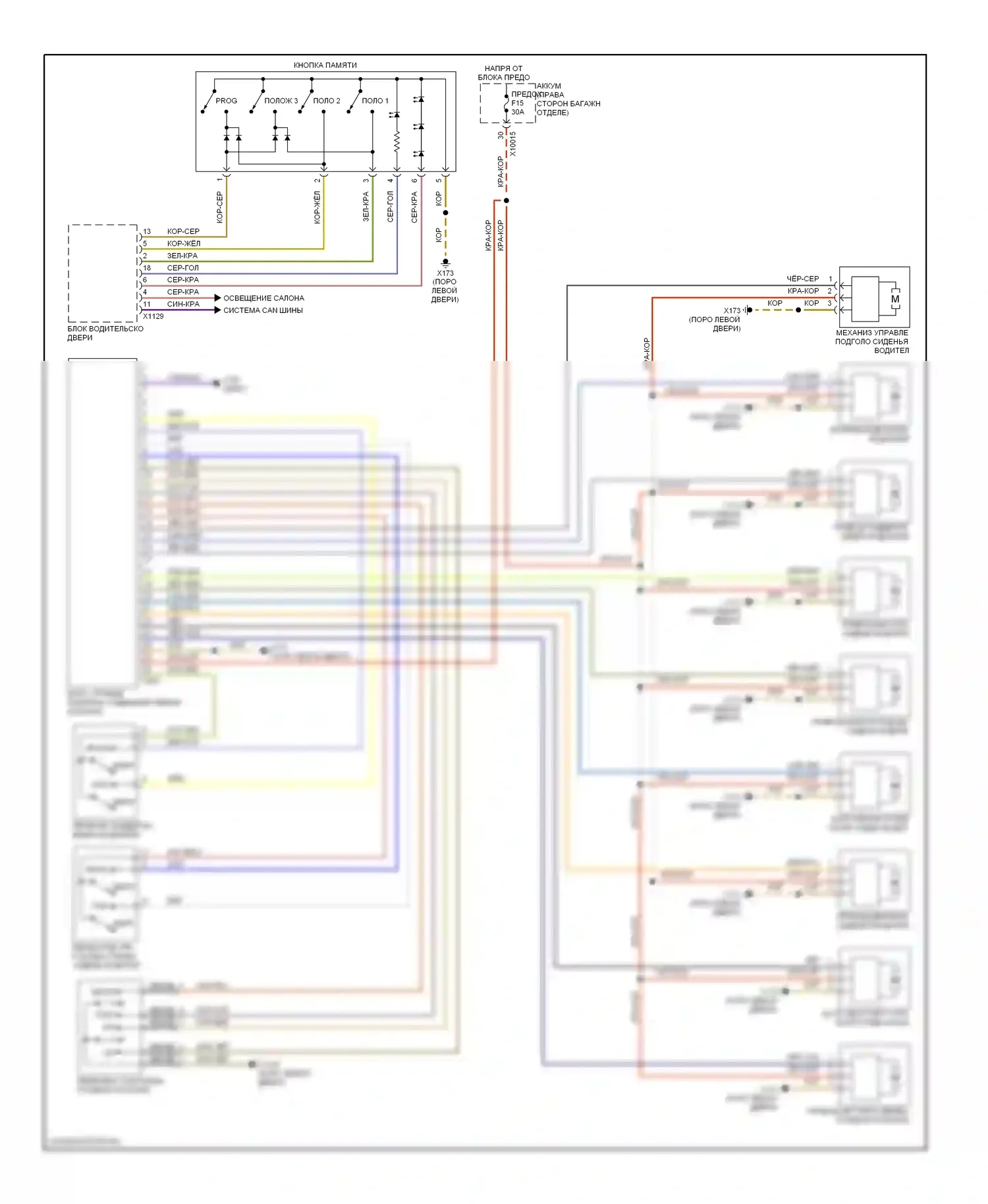 7 серия BMW E38 (1994-1998): Электросхема сиденья памяти водителя 