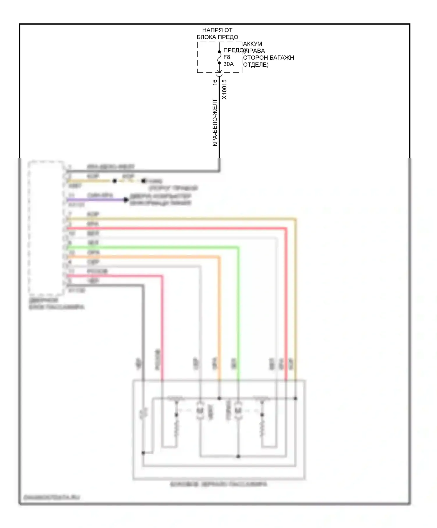 7 серия BMW E38 (1994-1998): Электросхема зеркала пассажира 