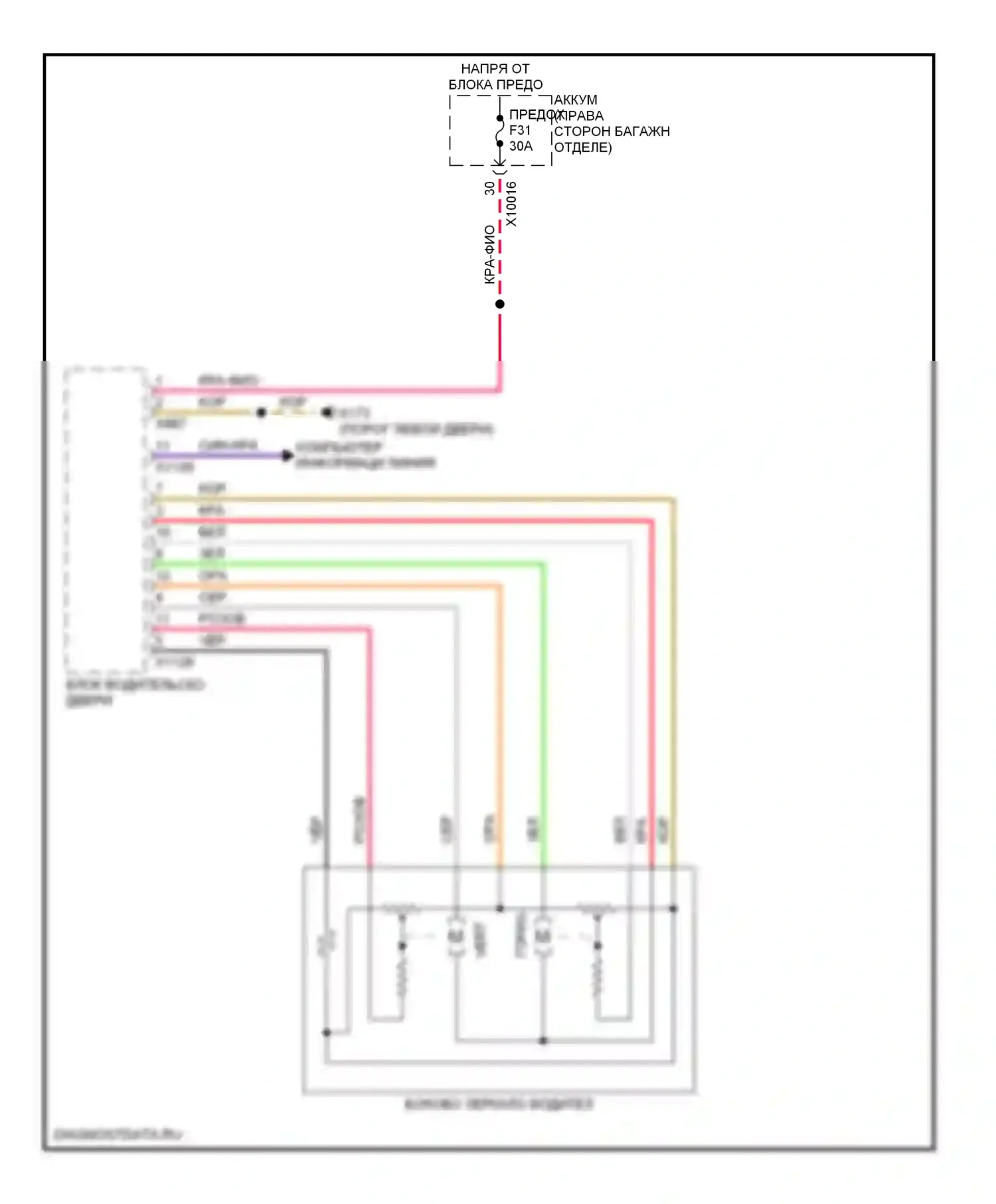 7 серия BMW E38 (1994-1998): Электросхема зеркала водителя 