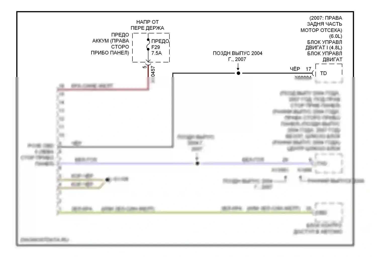 7 серия BMW E65/E66 рестайлинг (2005-2008): Электросхема диагностического разхъема 