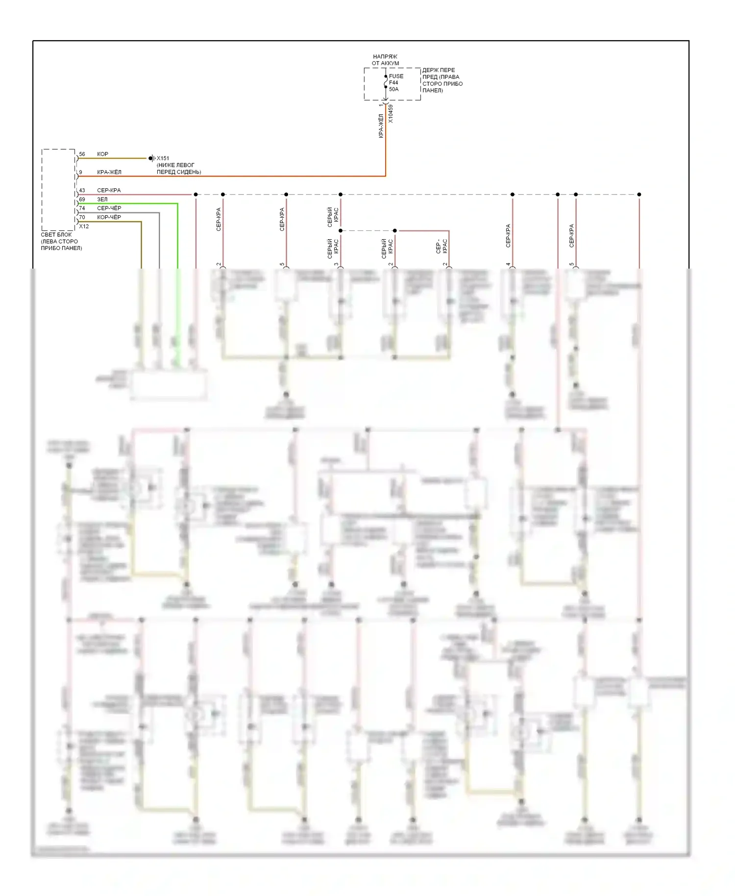 7 серия BMW E65/E66 рестайлинг (2005-2008): Электросхема подсветки приборной панели 
