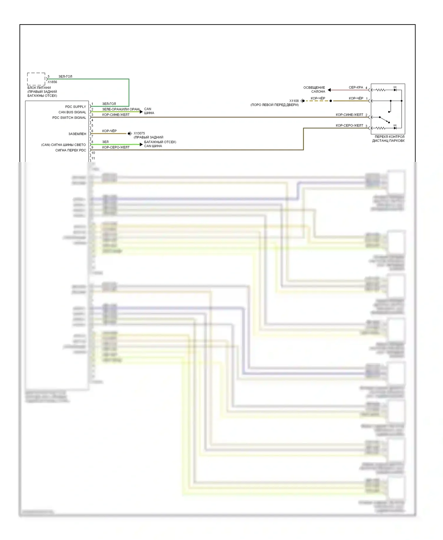 7 серия BMW E65/E66 рестайлинг (2005-2008): Электросхема парктроника 