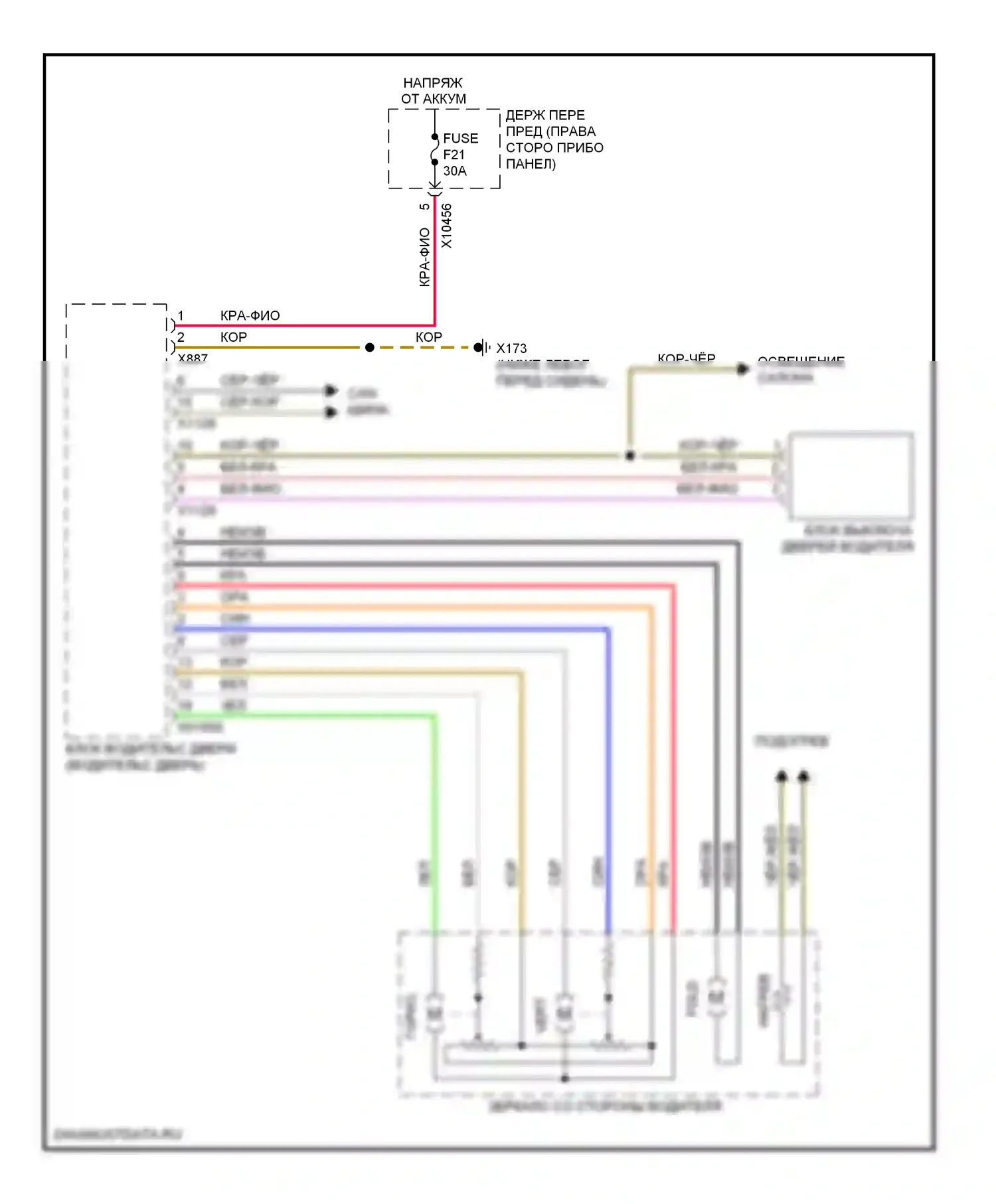 7 серия BMW E65/E66 (2001-2005): Электросхема зеркала водителя 