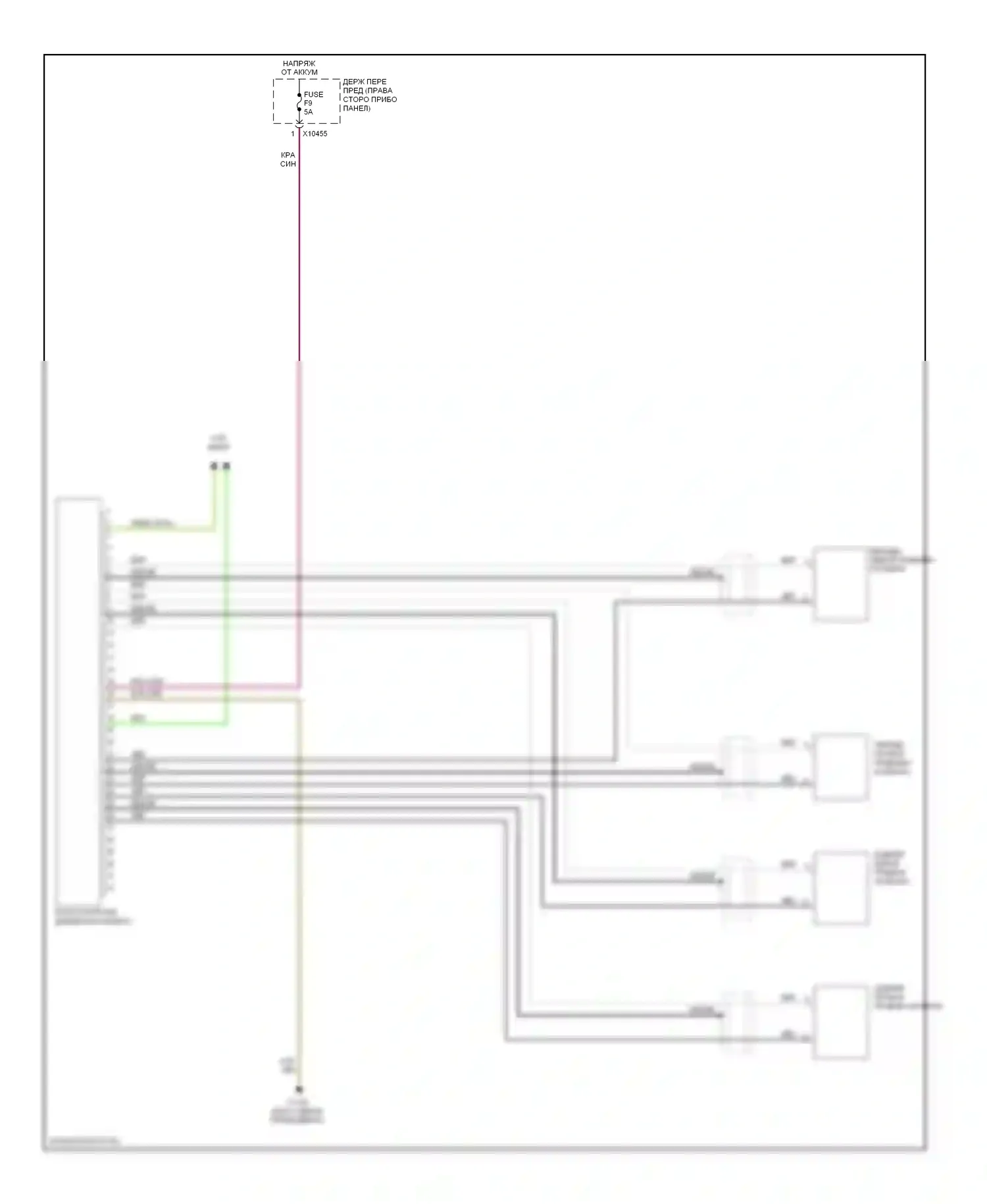 7 серия BMW E65/E66 (2001-2005): Электросхема помощников водителя, без датчиков колес 