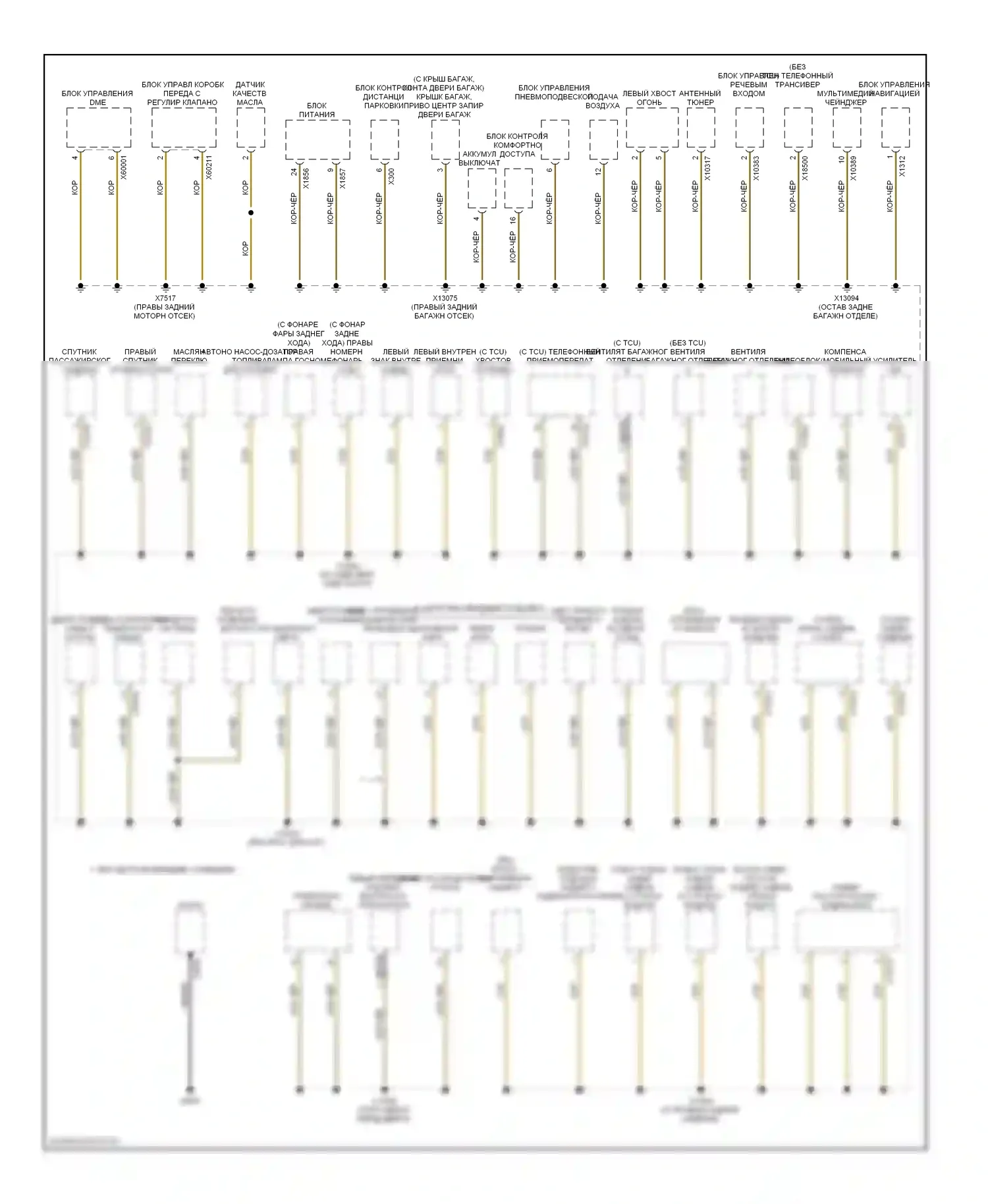 7 серия BMW E65/E66 (2001-2005): Электросхема точек подключения масс (3 из 3) 