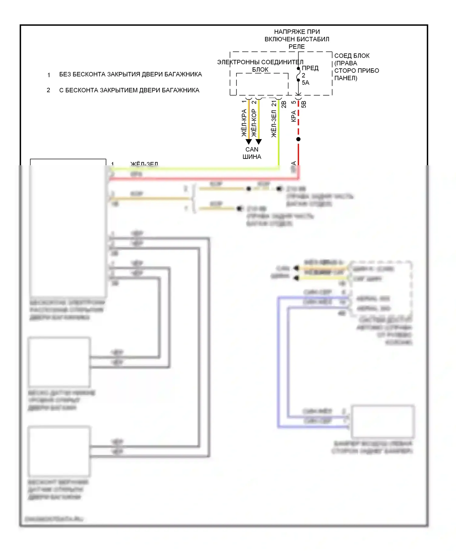 7 серия BMW F01/F02 рестайлинг (2012-2015): Электросхема бесконтактного открывания двери багажника 