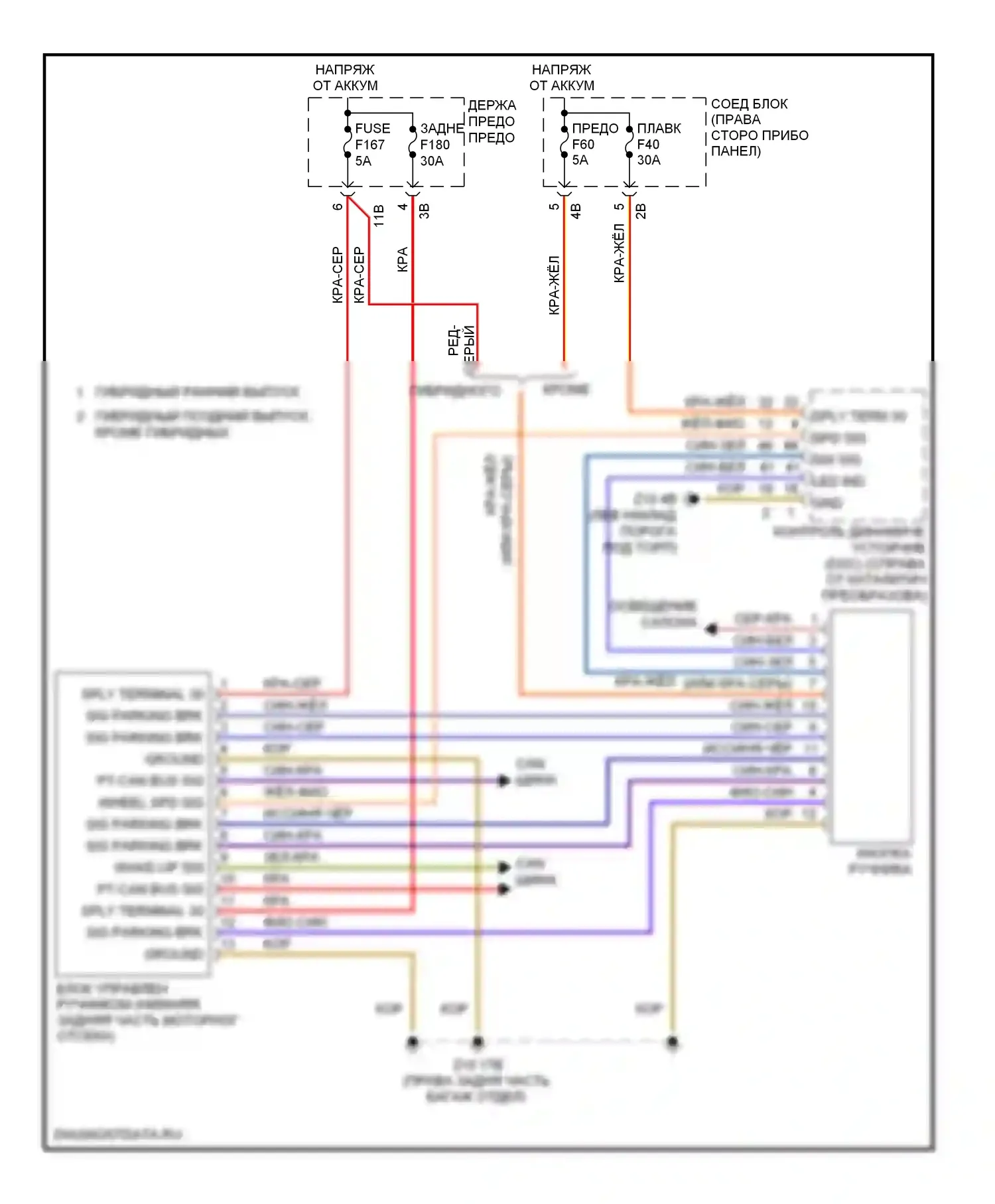 7 серия BMW F01/F02 рестайлинг (2012-2015): Электросхема блокировки селектора 