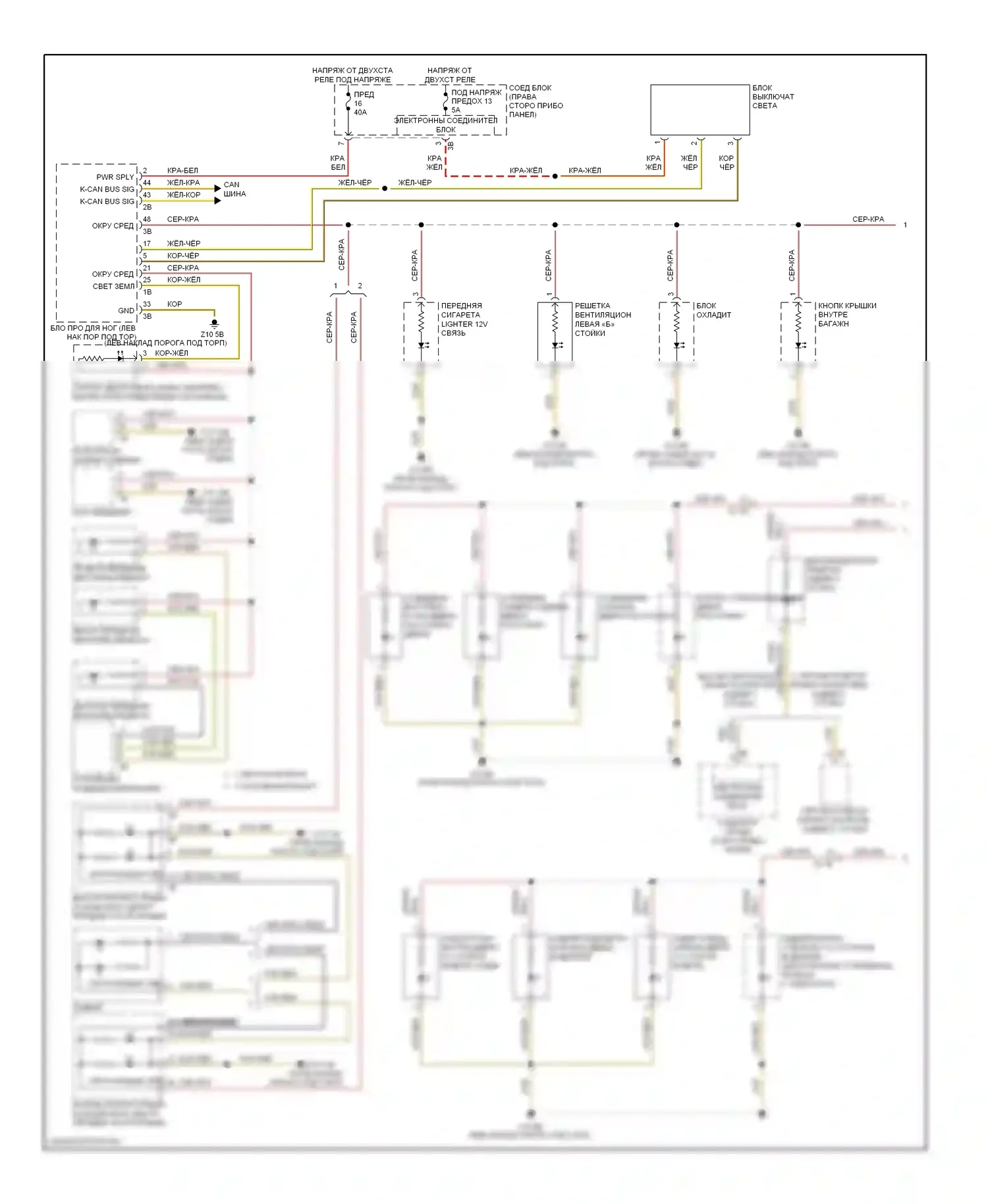 7 серия BMW F01/F02 рестайлинг (2012-2015): Электросхема подсветки приборной панели (1 из 2) 