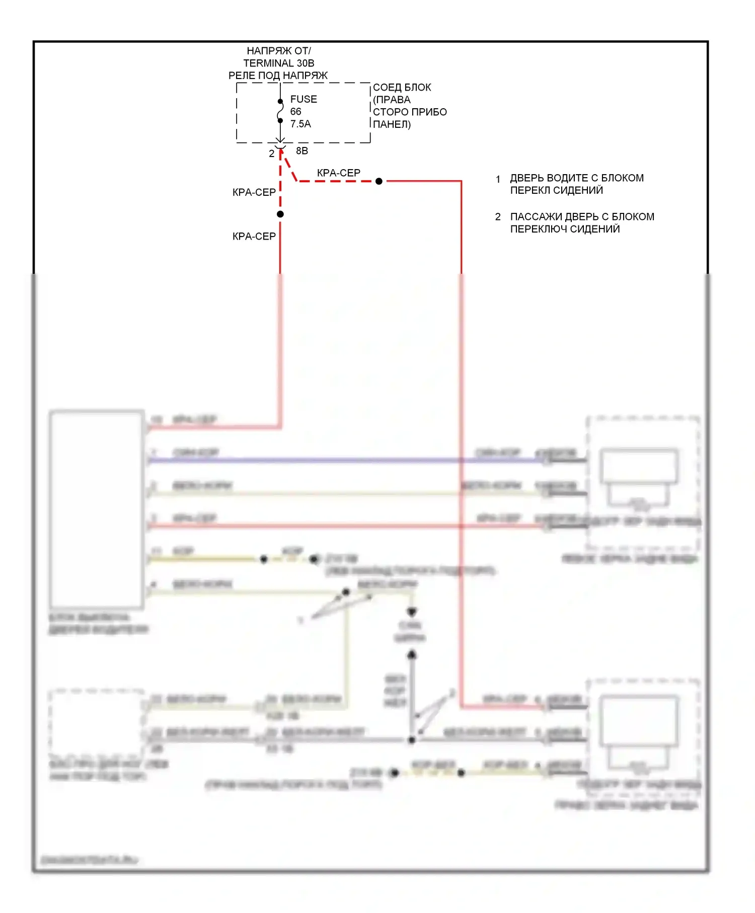7 серия BMW F01/F02 рестайлинг (2012-2015): Электросхема обогреваемых зеркал 