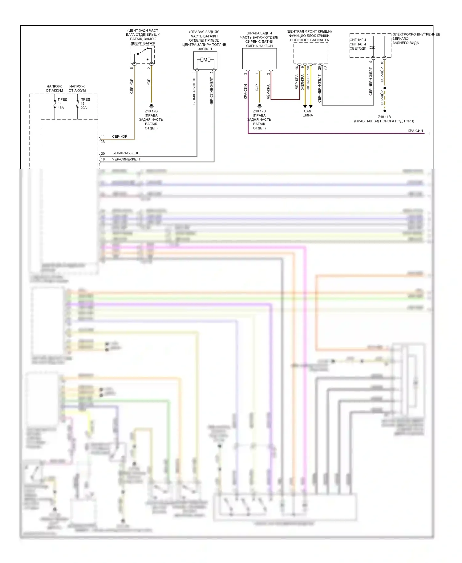 7 серия BMW F01/F02 рестайлинг (2012-2015): Электросхема сигнализации и центрального запирания (1 из 2) 