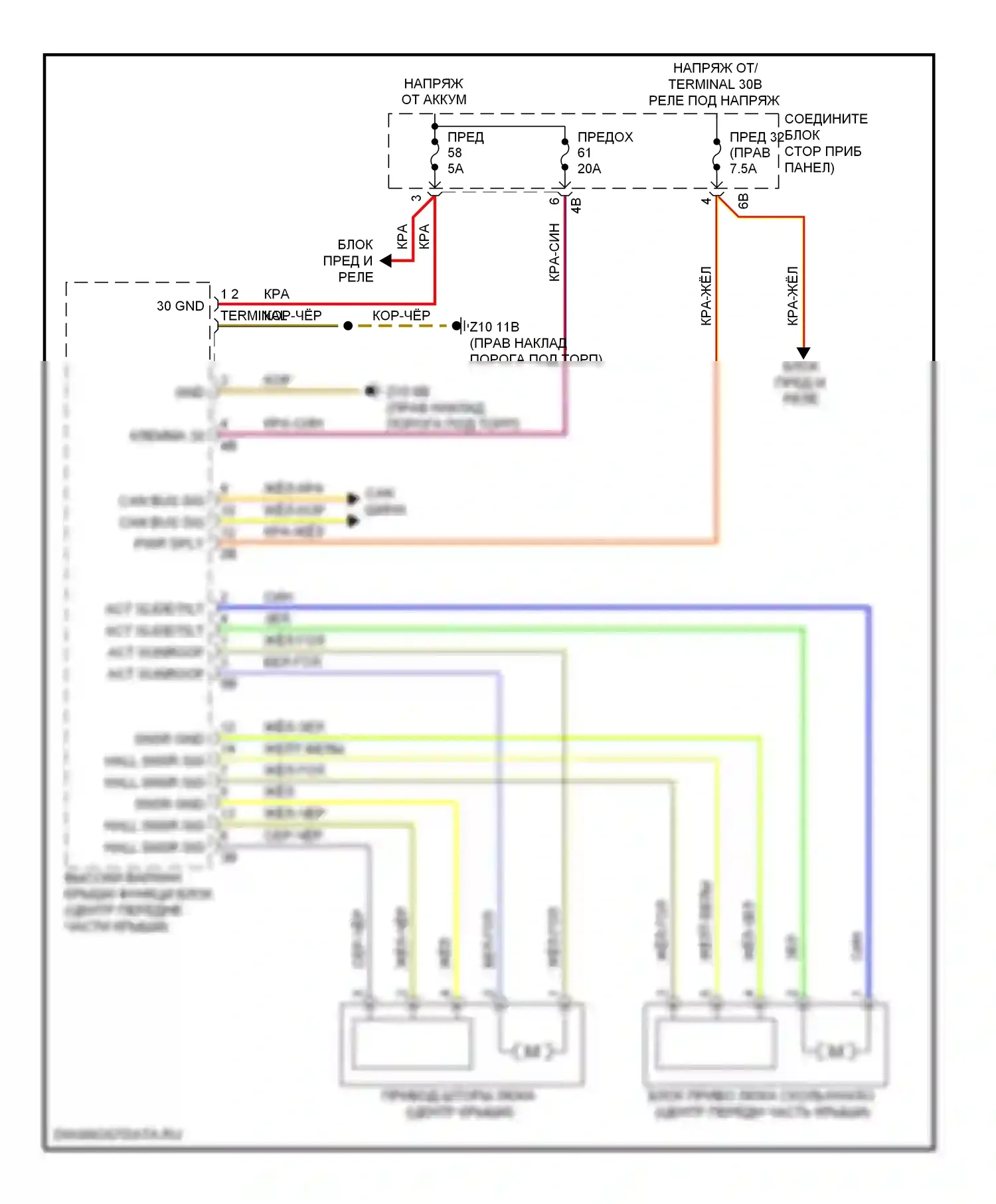 7 серия BMW F01/F02 рестайлинг (2012-2015): Электросхема складной крыши/люка 