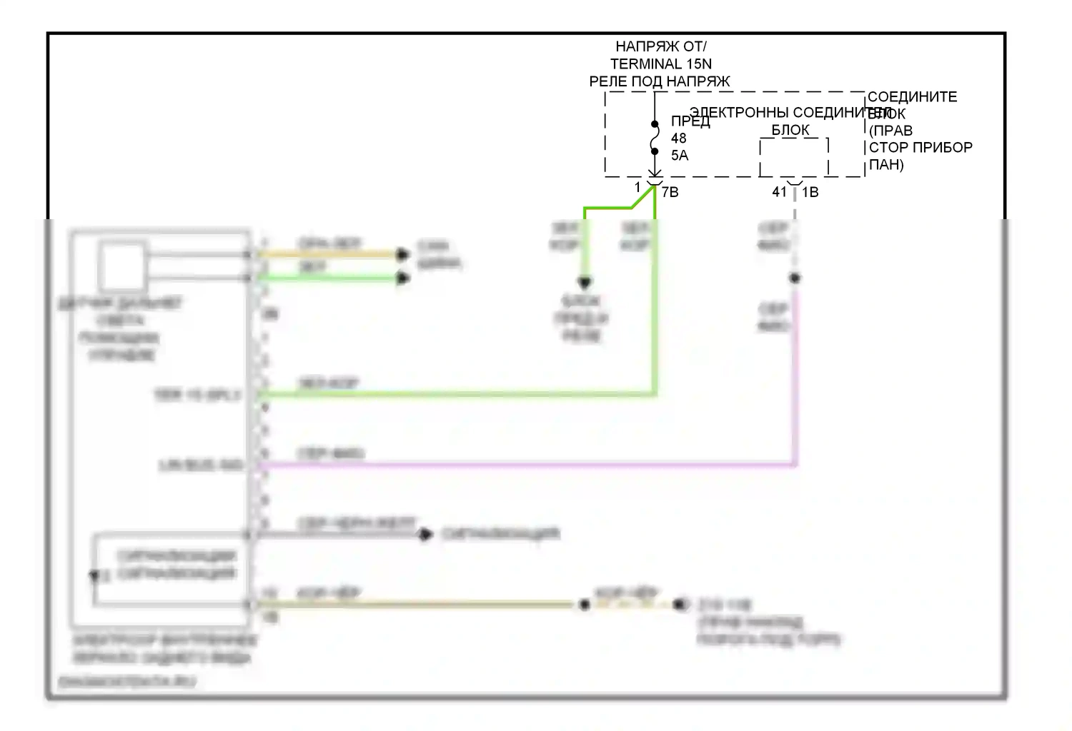 7 серия BMW F01/F02 рестайлинг (2012-2015): Управление зеркалами заднего вида электросхема, без предупреждения о выходе из полосы движения 