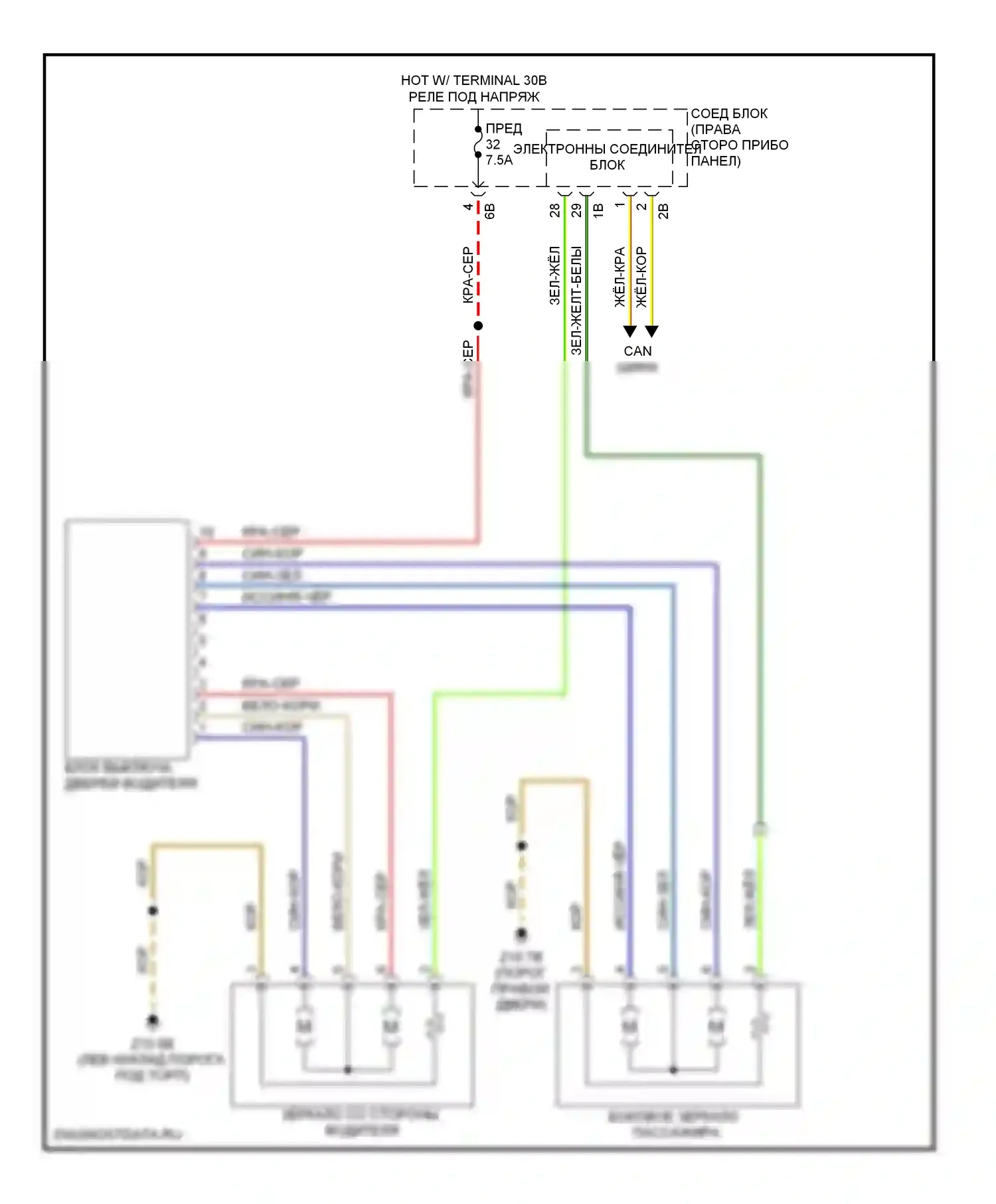 7 серия BMW F01/F02 (2008-2012): Электросхема памяти зеркал, без функции lin bus 