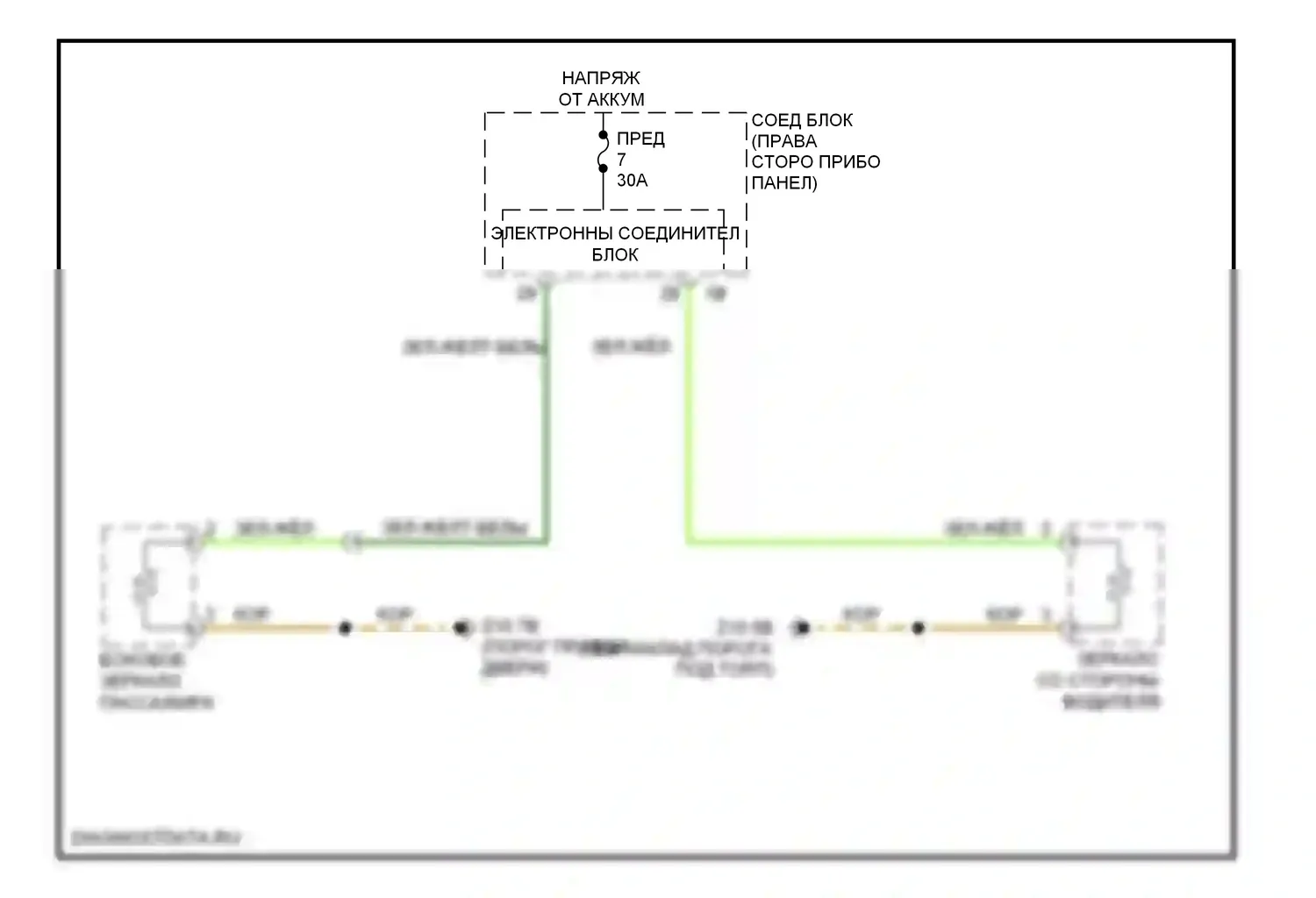 7 серия BMW F01/F02 (2008-2012): Электросхема обогреваемых зеркал, без функции lin bus 