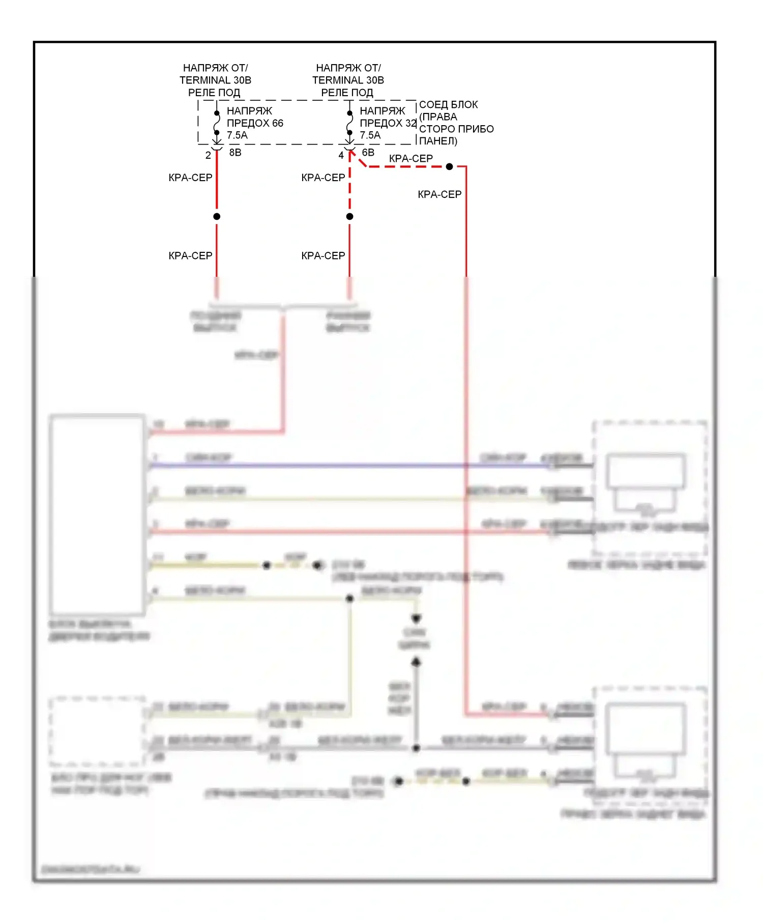 7 серия BMW F01/F02 (2008-2012): Электросхема обогреваемых зеркал 