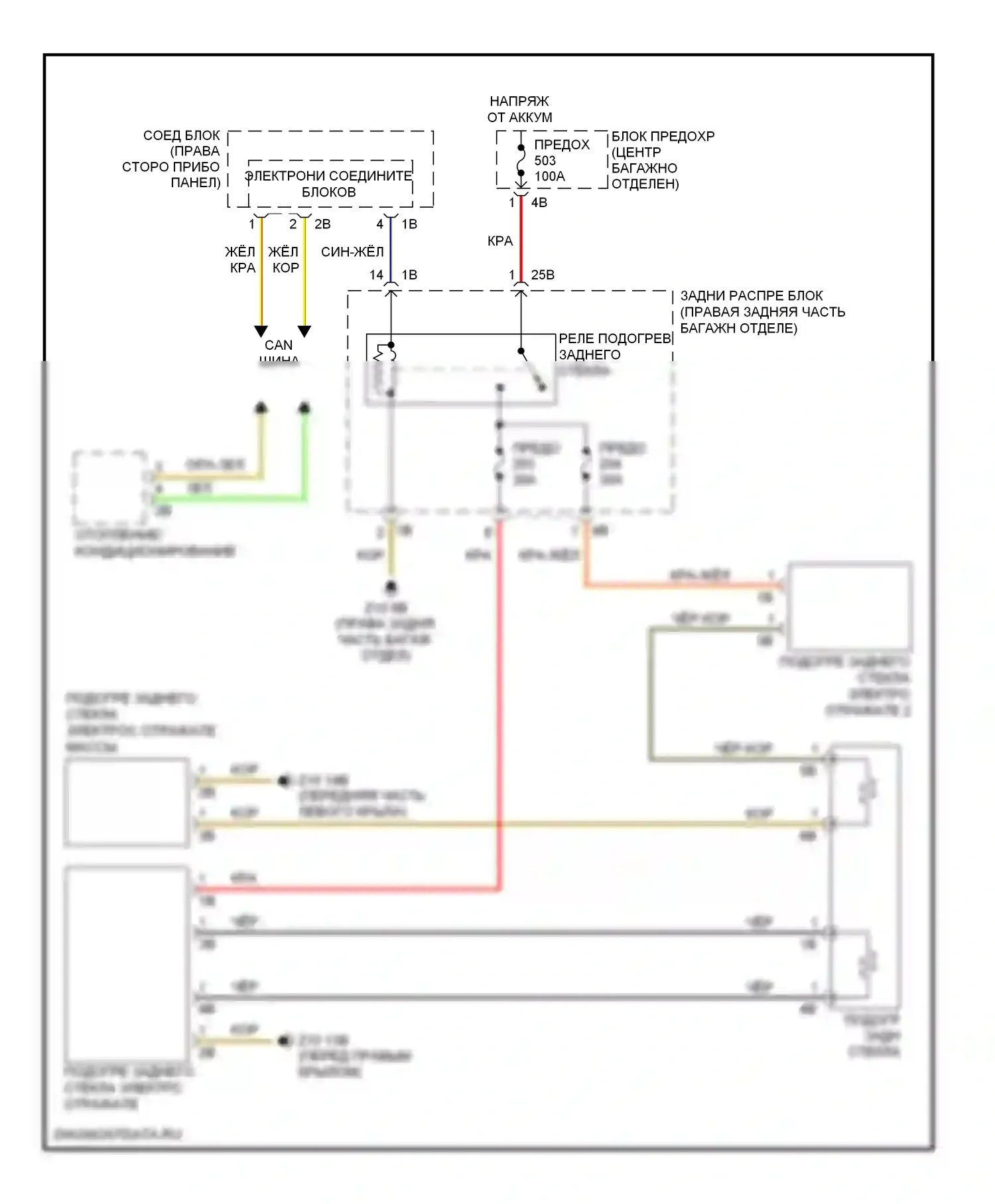 7 серия BMW F01/F02 (2008-2012): Электросхема заднего подогрева 