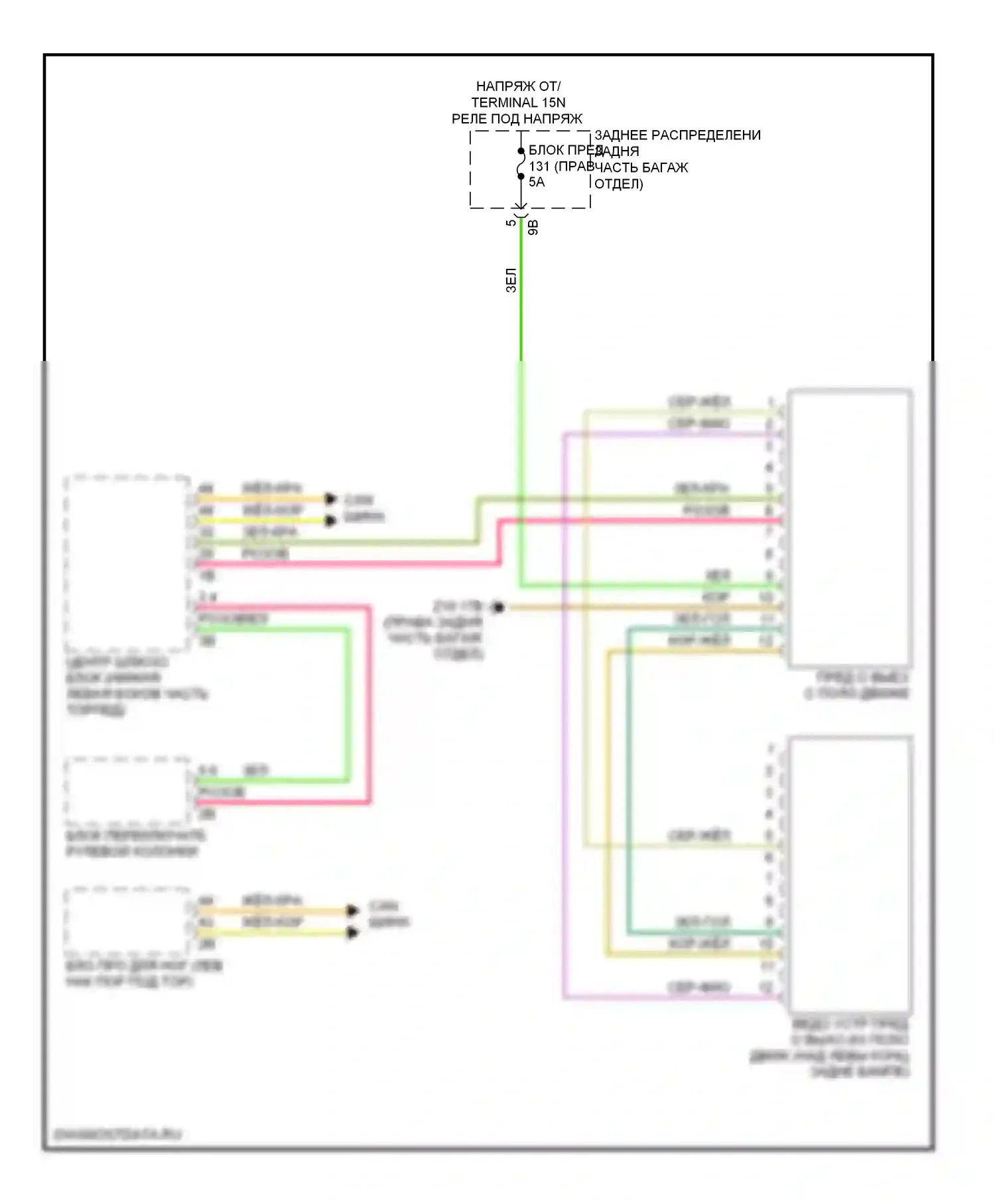 7 серия BMW F01/F02 (2008-2012): Электросхема сигнализации о выезде с полосы движения, без камеры 