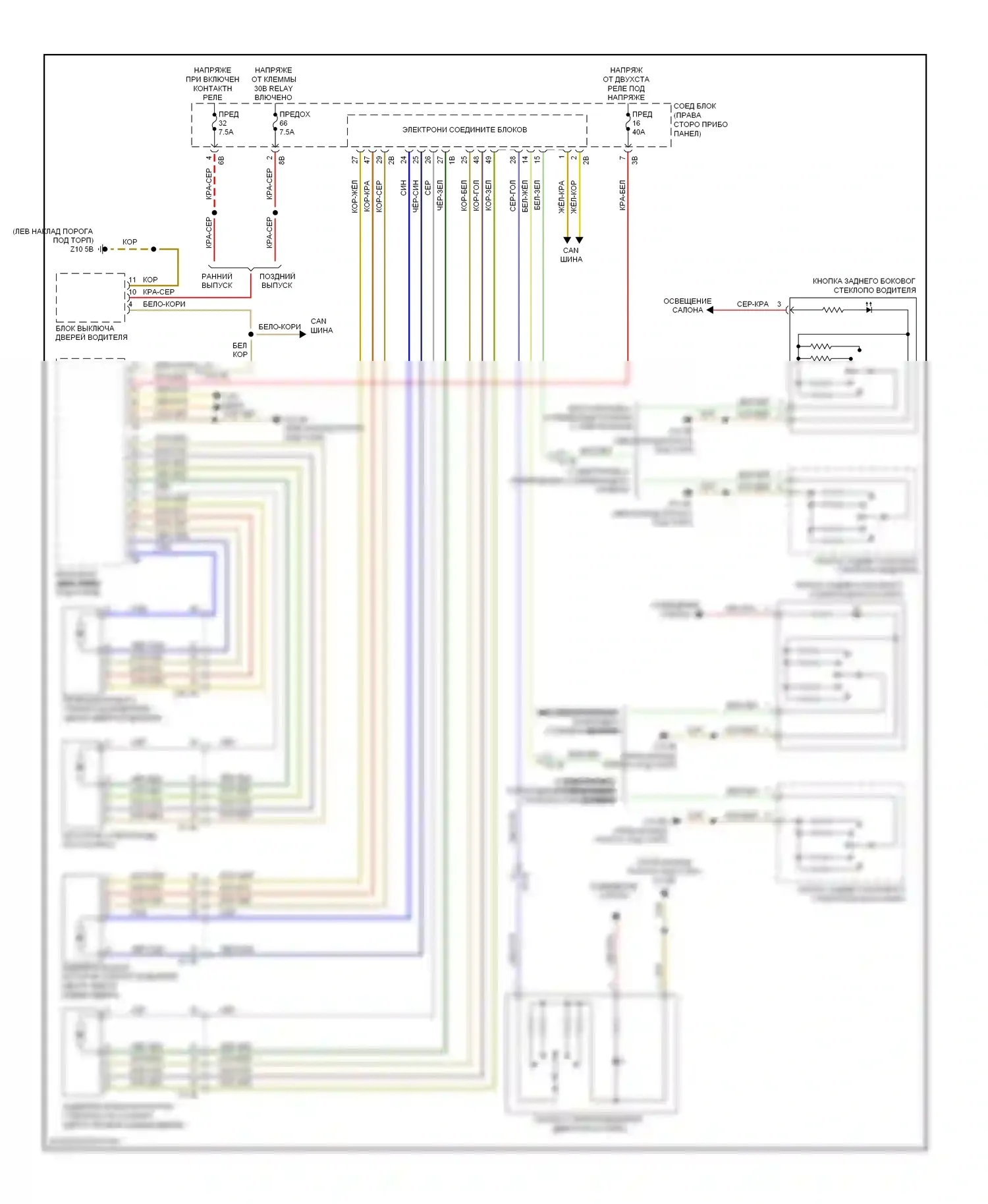 7 серия BMW F01/F02 (2008-2012): Стеклоподъемники электросхема 